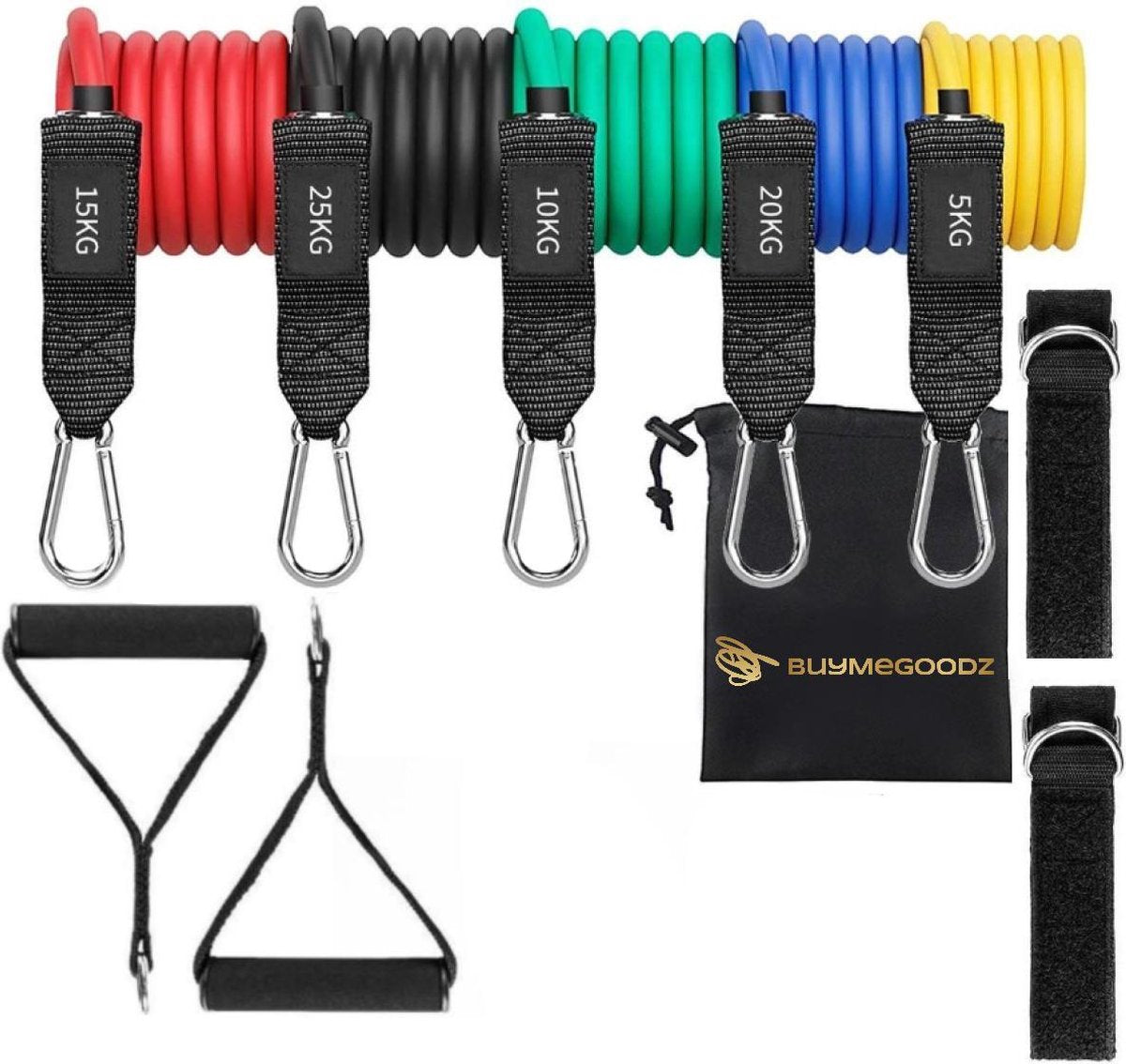 BuyMeGoodZ - Resistance Band set - Fitness Elastiek set - Weerstandsbanden Fitness - Weerstandsbanden set - Workout set met Handvatten