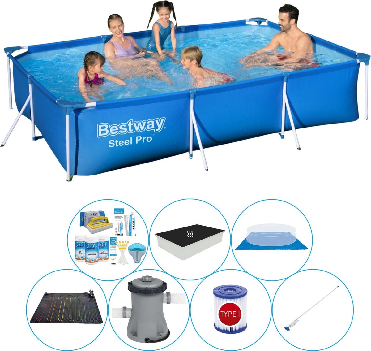Zwembad Combinatie Deal - Bestway Steel Pro Rechthoekig 300x201x66 cm