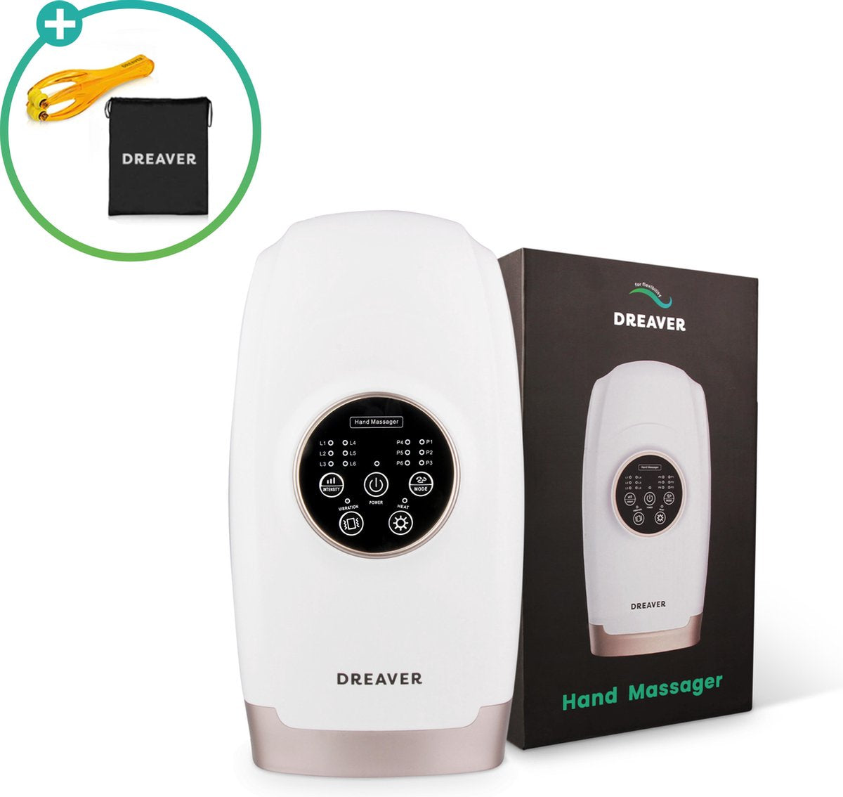 Dreaver® RX4 Hand Massager - + GRATIS Vingerroller & Opbergtas - Handmassage apparaat - Hand Massage tegen Reuma/RSI/Artrose en Gewrichtspijn - Massage handschoen - Massagehand - Massagekussen - Shiatsu Massage - Handreflexologie - Drukpuntmassage