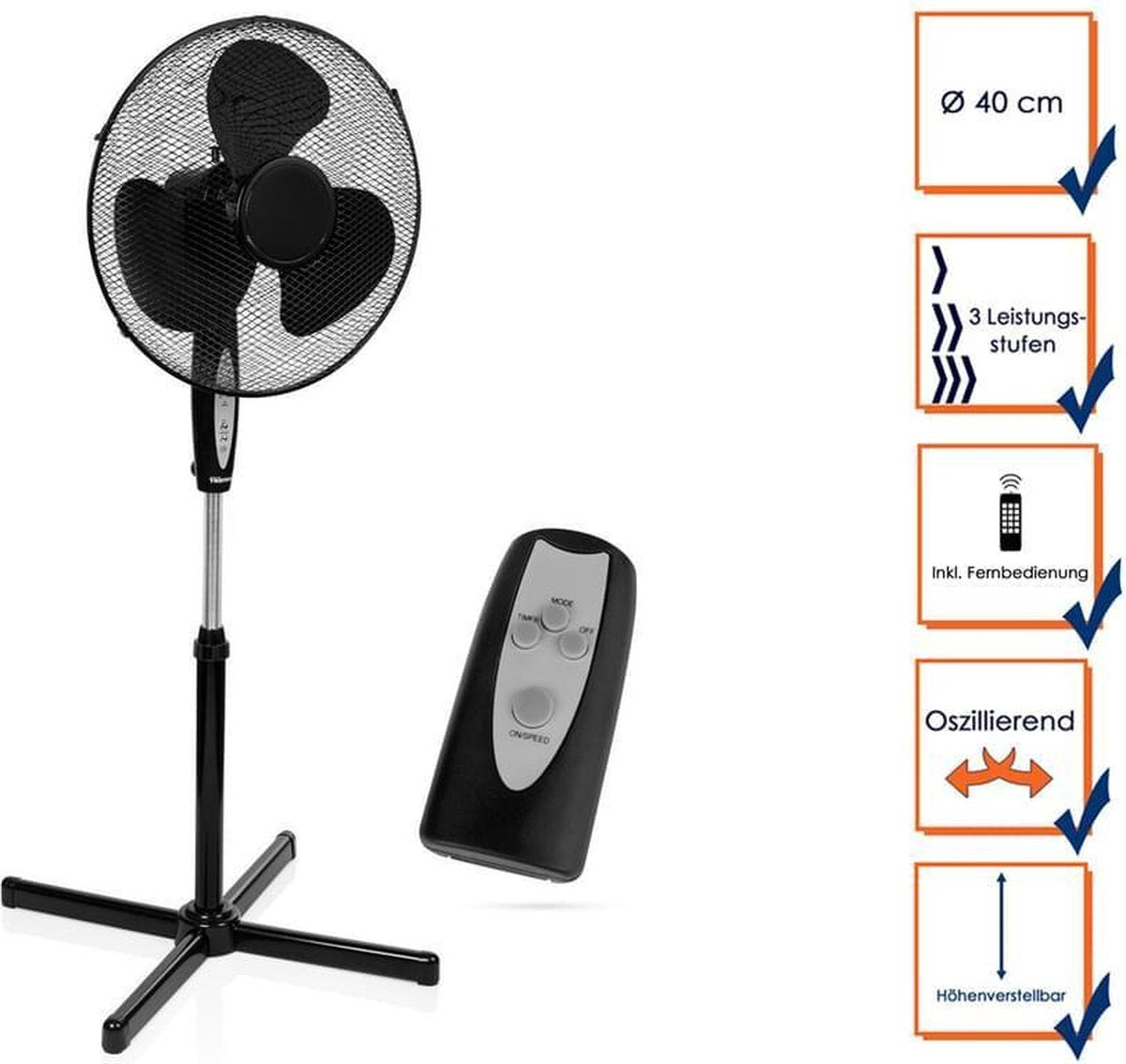 Tristar Statiefventilator - Ventilator Staand - Incl. Afstandsbediening - Zwart