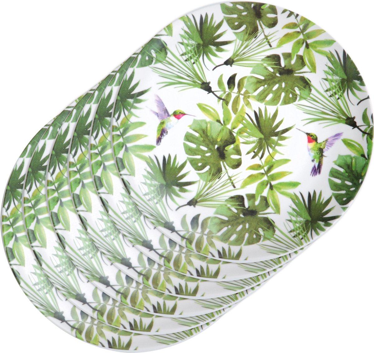 8x Melamine borden tropische print/wit 25 cm - Ontbijtborden - Servies voor peuters/kleuters/kinderen