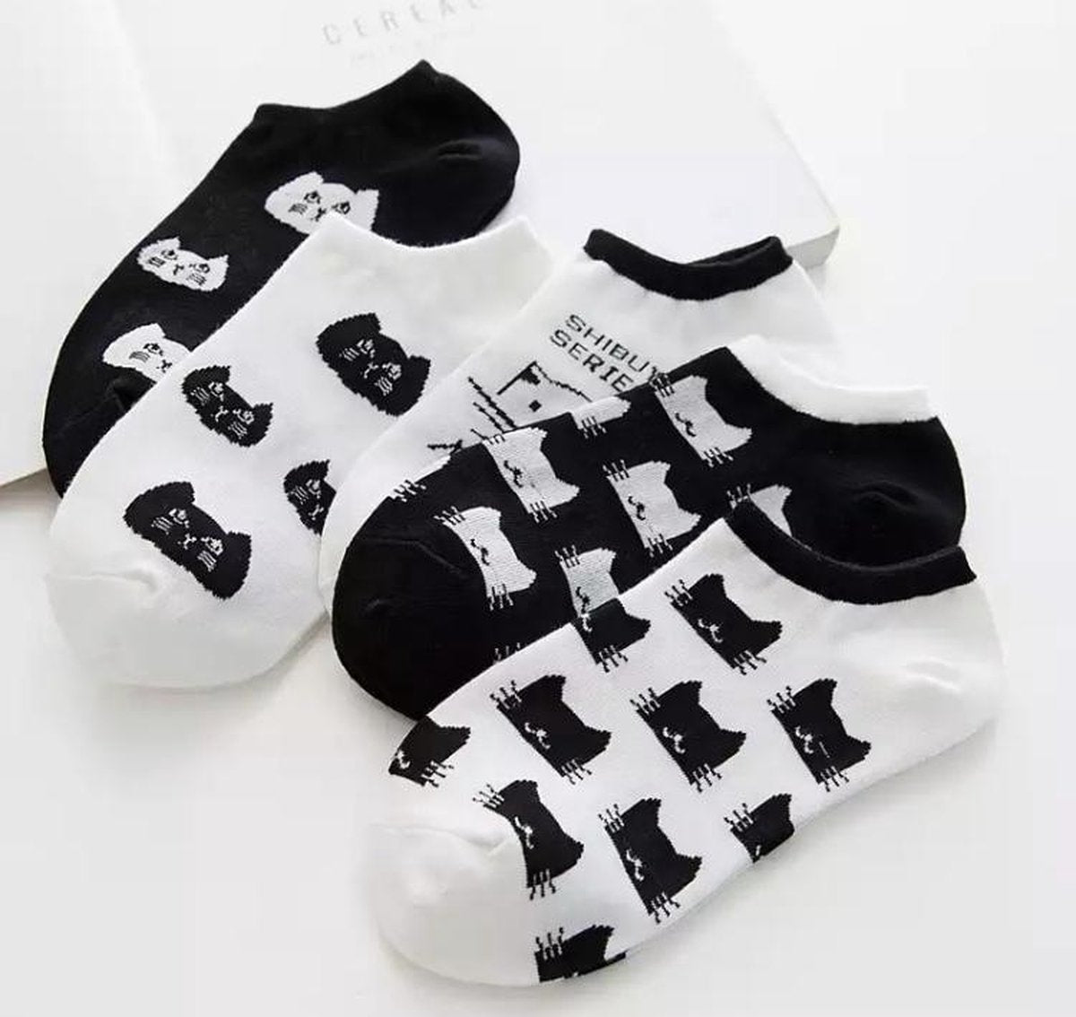 Set van 5 paar kattensokken - Cartoon Style - Enkelsokken Kat - Unisex - Multipack - Maat 36-41