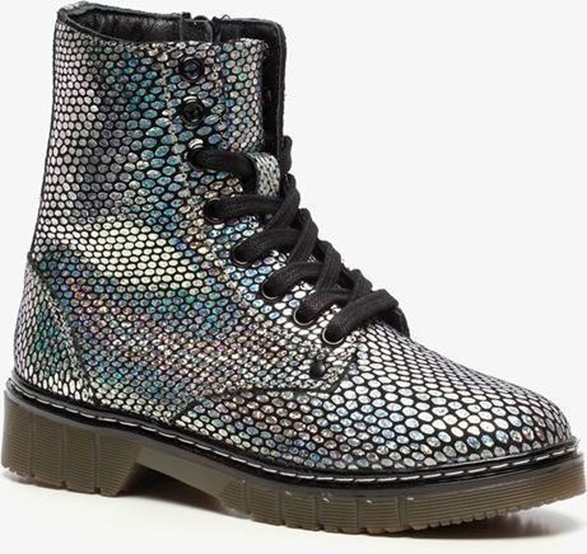 Groot leren meisjes veterboots - Zilver - Maat 32