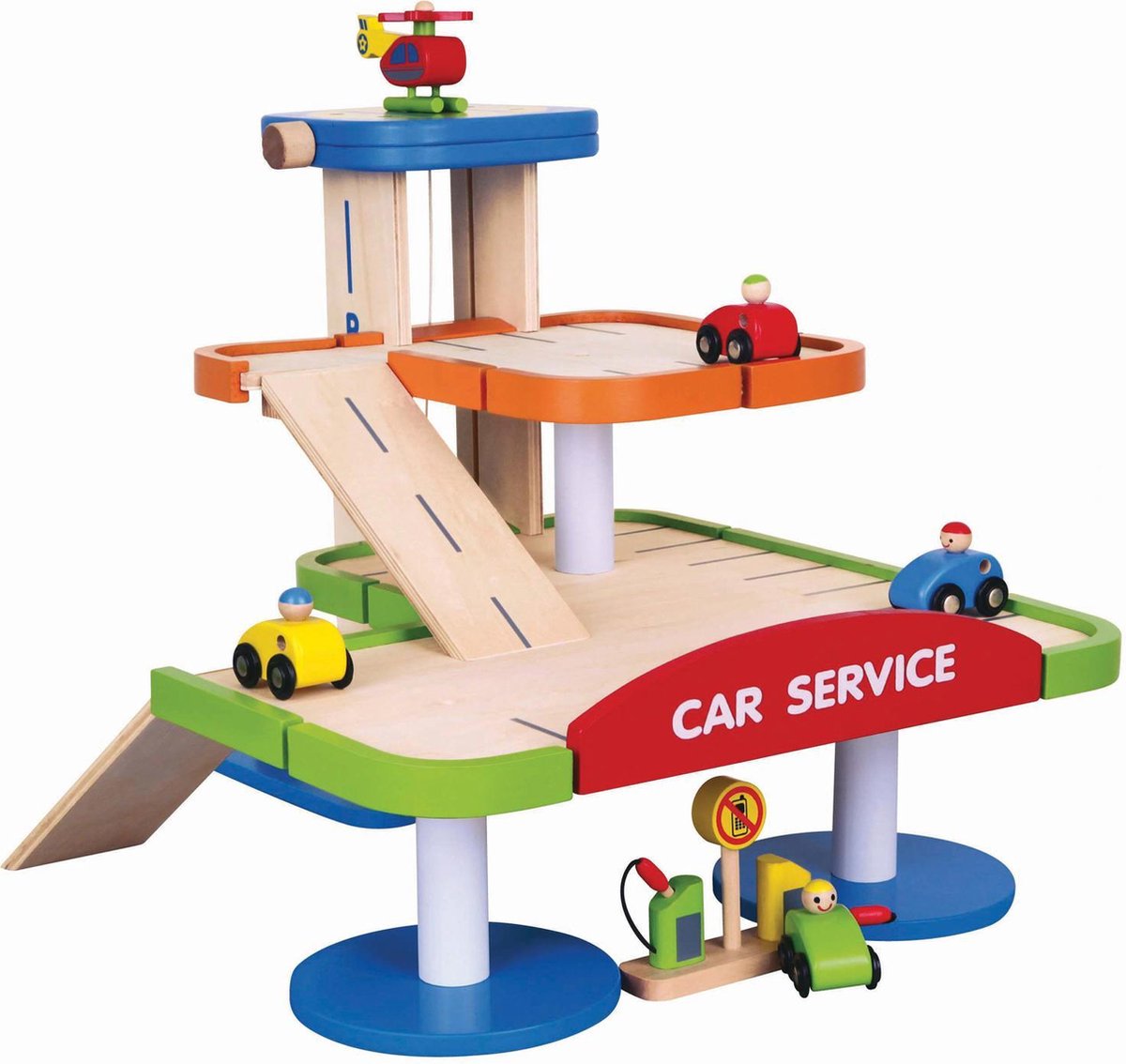 Viga Toys - Parkeergarage met Etage - Inclusief 4 Auto's en Helikopter