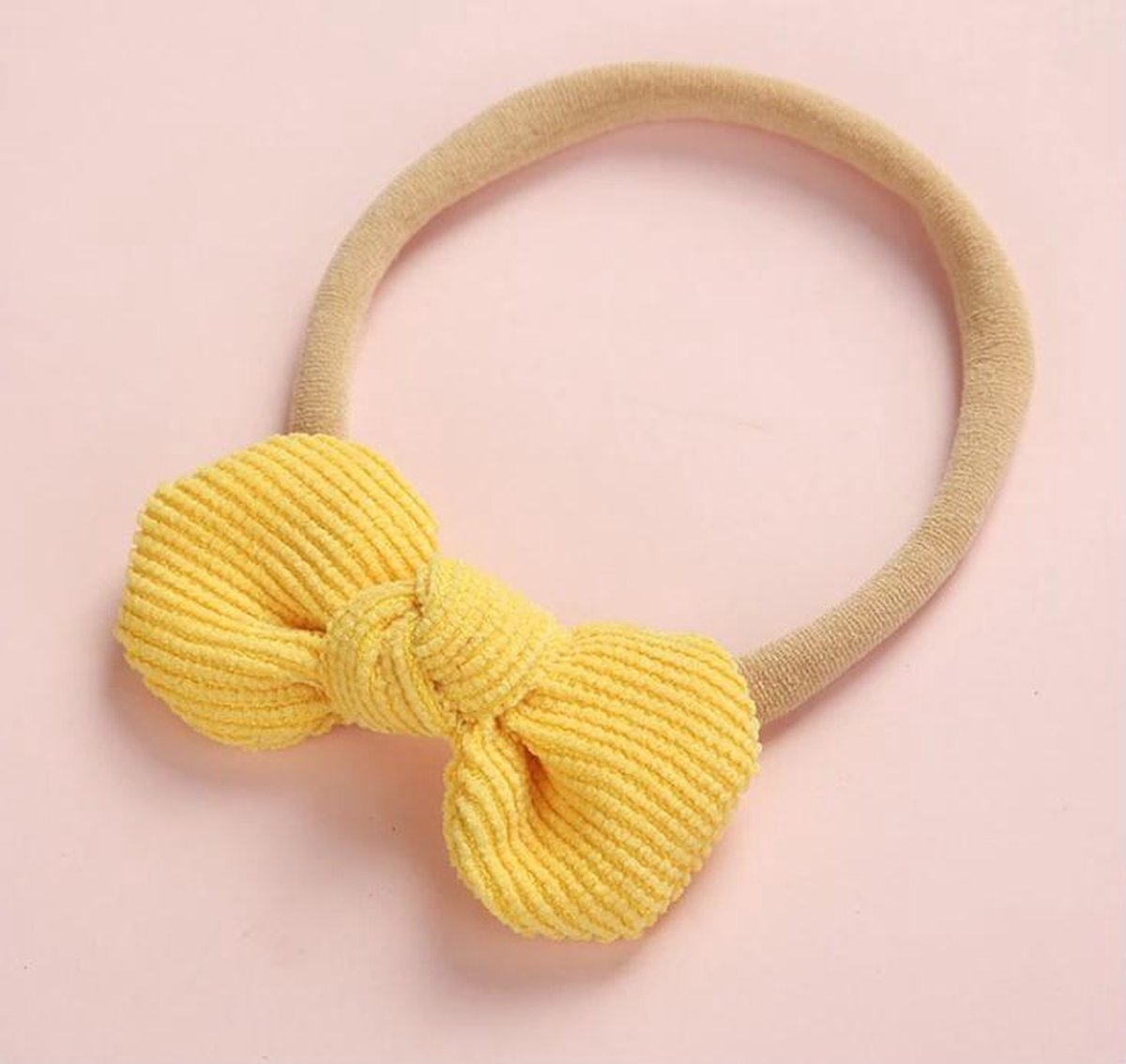 Mini baby Haarband | Newborn Haarbandje |Dreumes Peuter Kleuter Haarband | Haarband met Strik | Haarstrik voor Meisjes | Kraamcadeau | Babyshower Cadeau | Newbornshoot Haaraccessoire - Vintage Geel