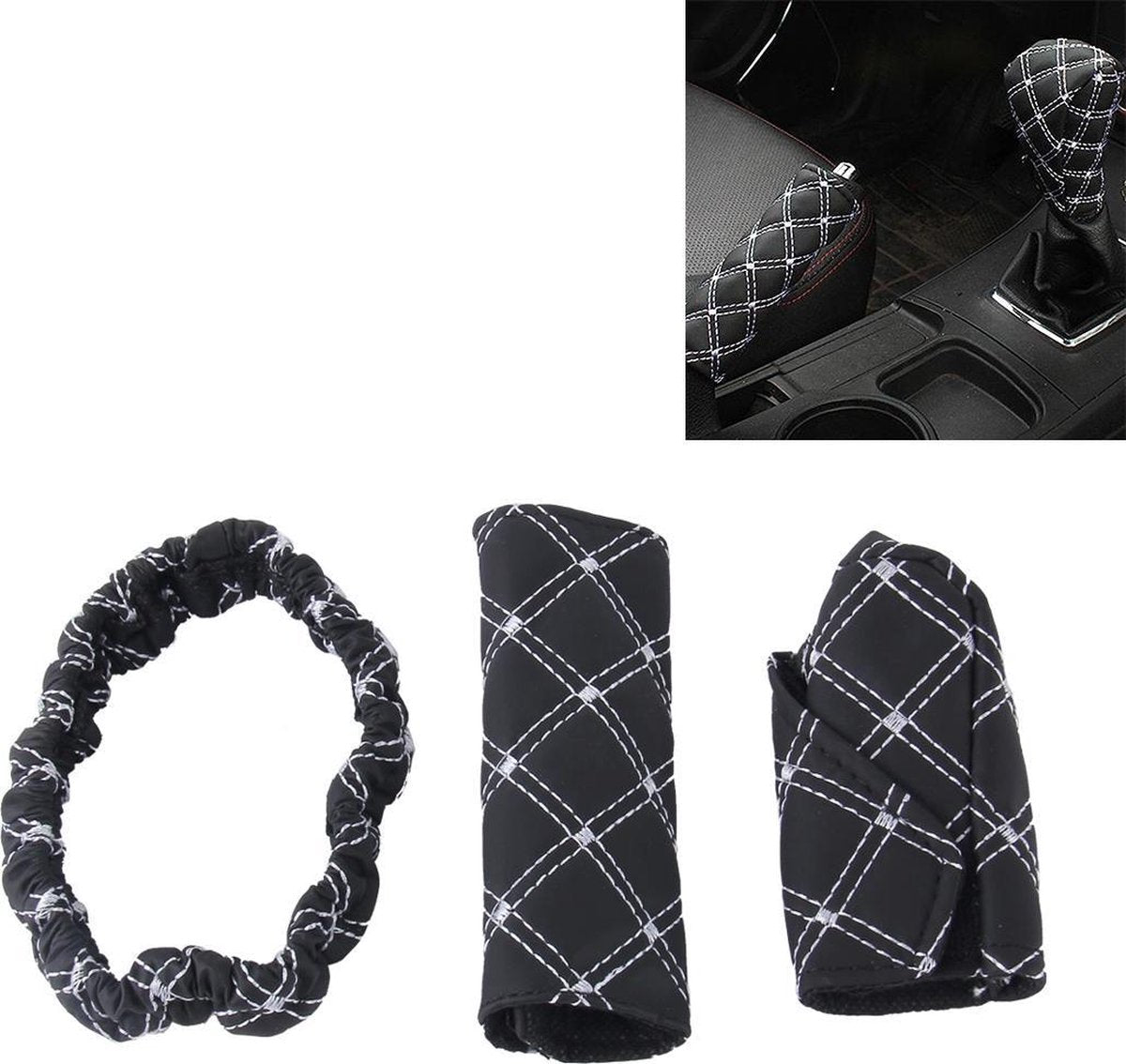3 STKS Auto Handrem Cover Pookknop Pook Stick Kussen Sets Achteruitkijkspiegel Sets Cover Auto Accessoire Interieur Decoratie Pad (Wit)