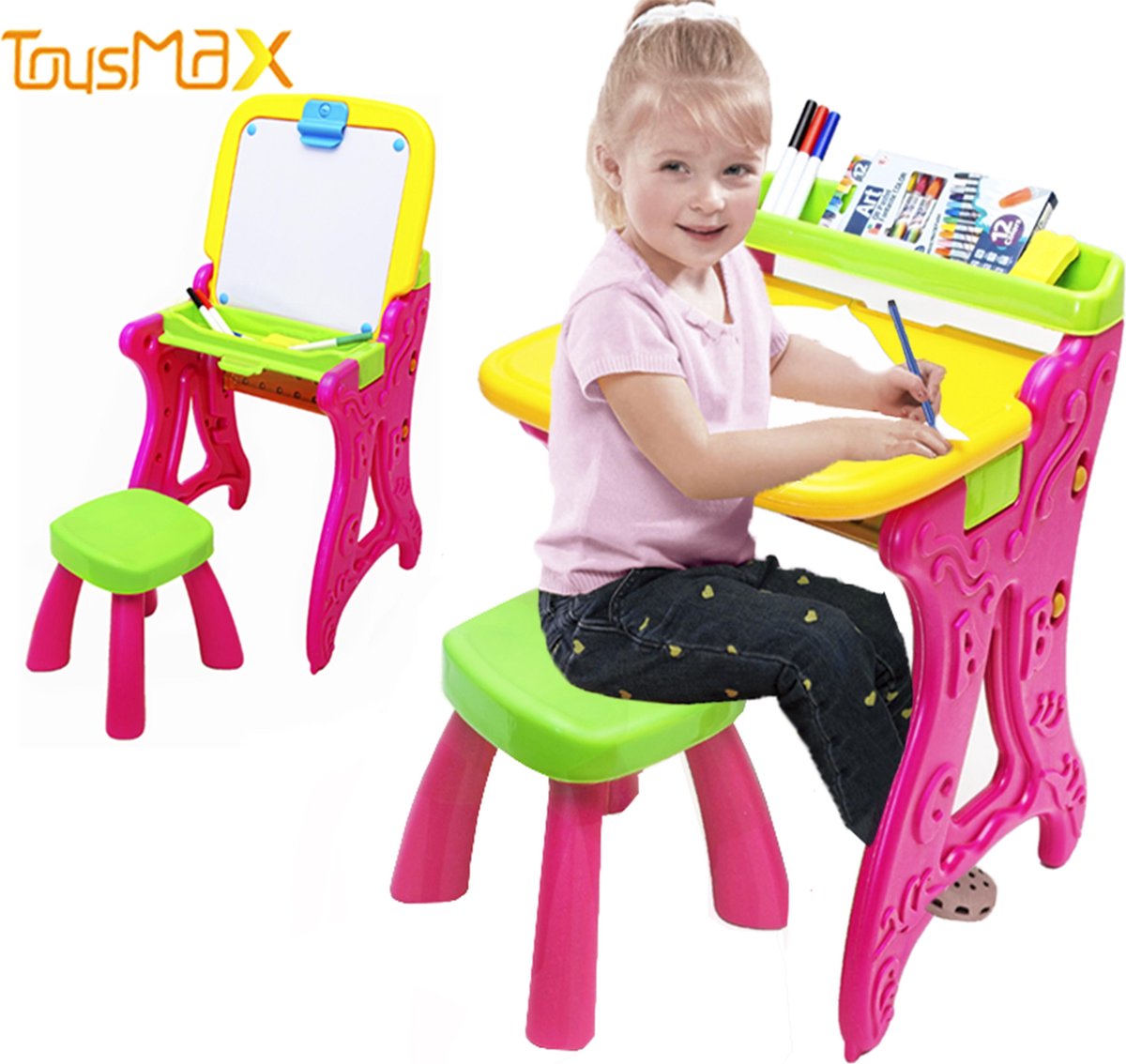 ToysMax Kindertafel met Krukje - Tekentafel - Speelgoed 3 Jaar - Speeltafel - Knutseltafel – Meisjes speelgoed