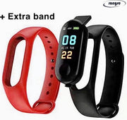 Stappenteller Zwart met extra Rode band - Calorieënmeter - Hartslagmeter - Sport horloge - Bloeddrukmeter - Afstandmeter - Smart Bracelet - IOS & Android - New Model 2020 - Voor Heren en Dames