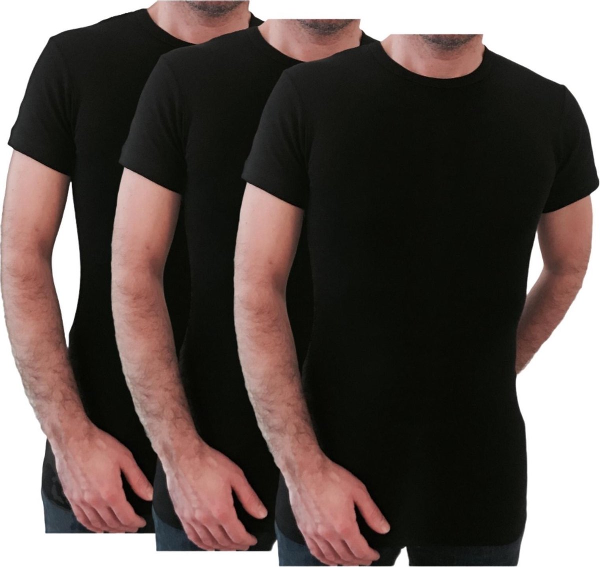 3 Pack Top kwaliteit  T-Shirt - O hals - 100% Katoen - Zwart - Maat 2XL/3XL