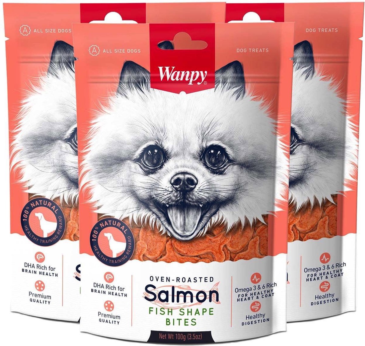 Wanpy - Salmon Fish Shape Bites - Voordeelbundel van 3 zakjes - Hondensnack
