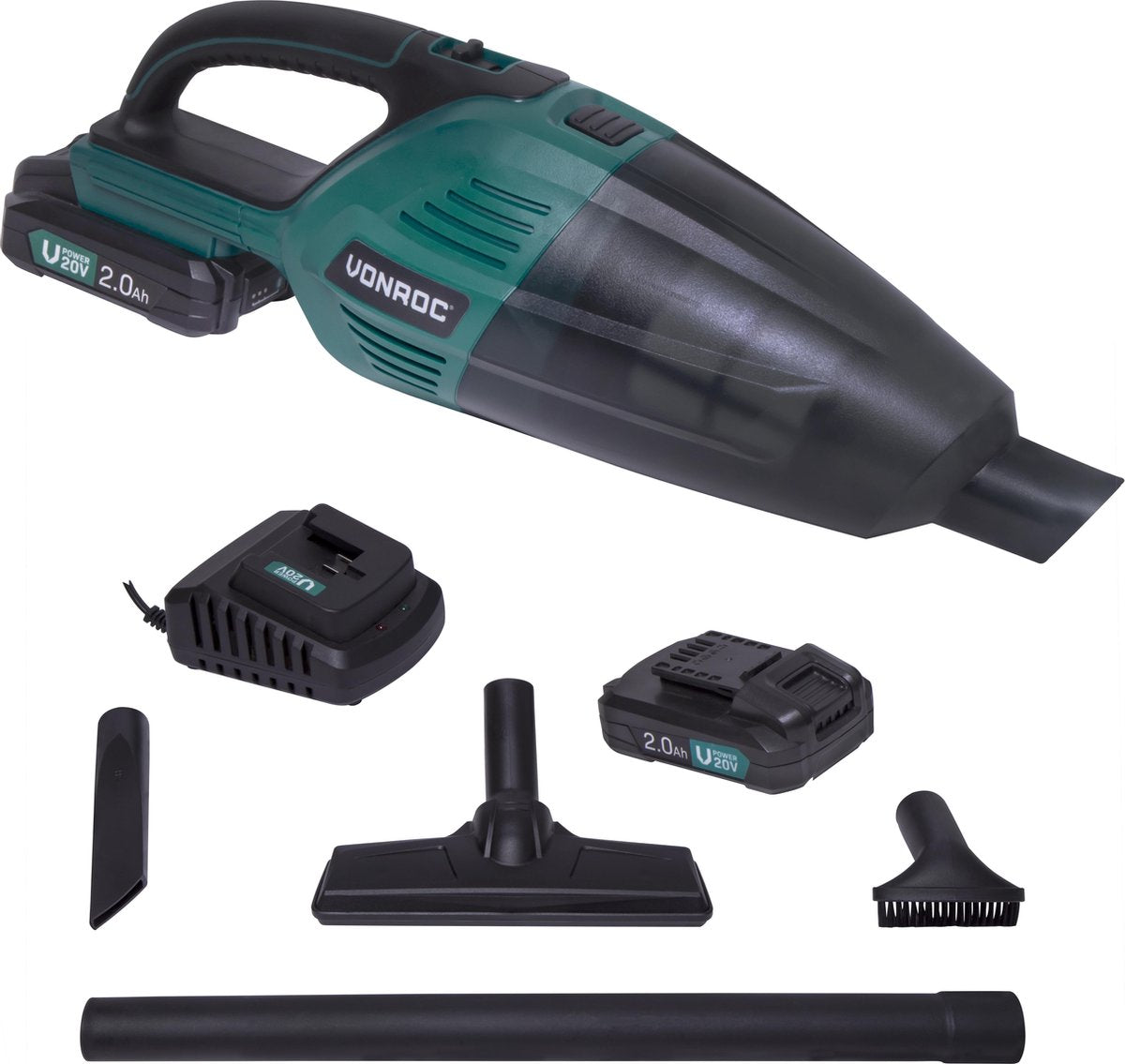 VONROC Krachtige accu kruimeldief/kruimelzuiger – VPower 20V – Incl. 2x 2.0Ah accu