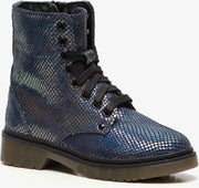 Groot leren meisjes veterboots - Blauw - Maat 35