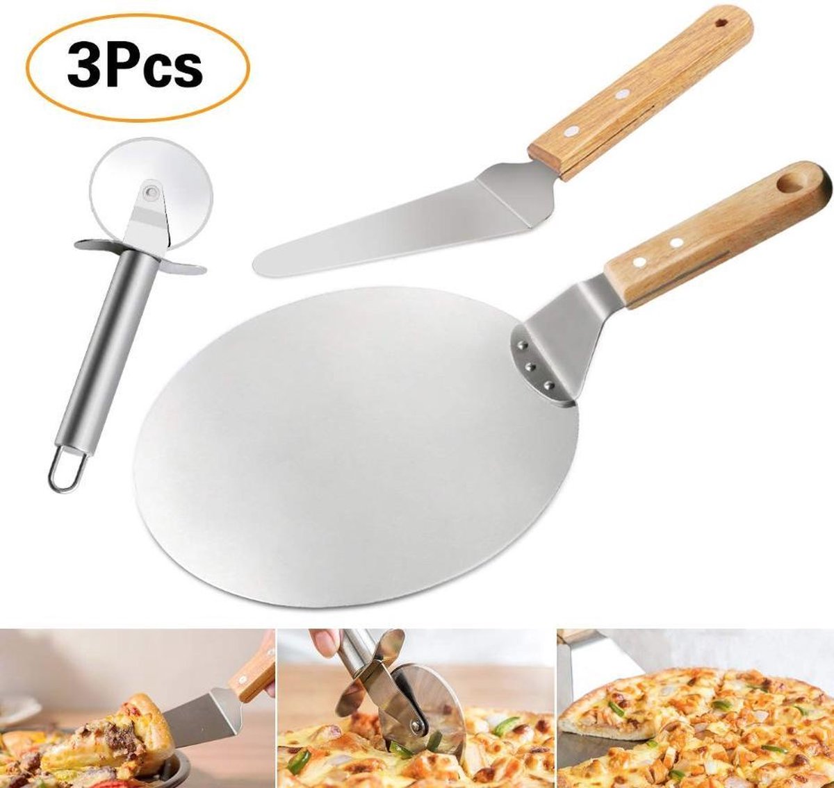 Pizzaschep Set Rvs Rond 25 Cm Groot Korte Steel Pizza Oven BBQ