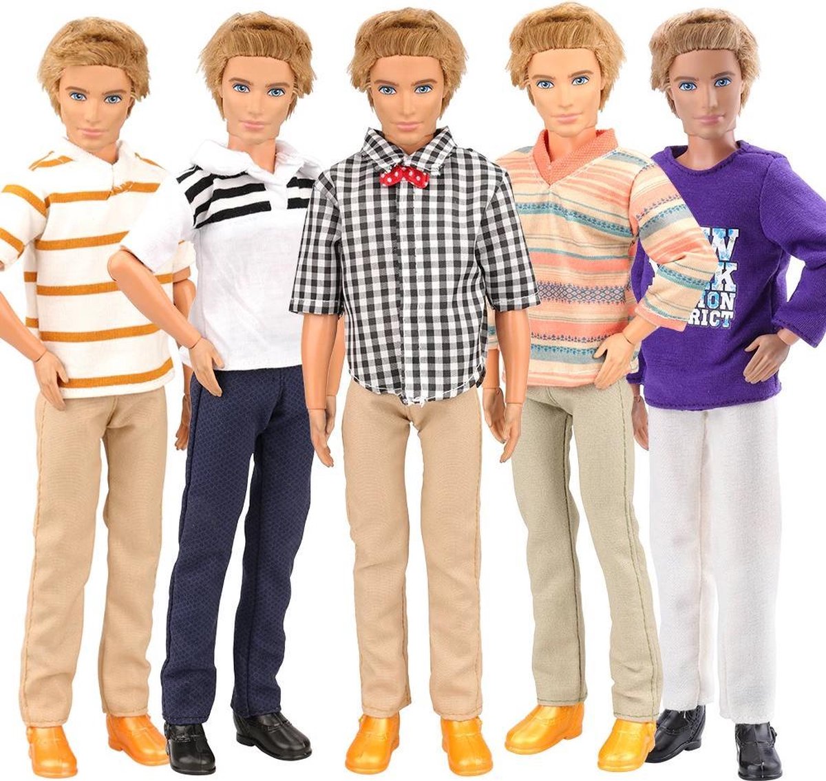 Kleding voor Ken - 5 broeken en shirts + 2 paar schoenen voor mannelijke modepop