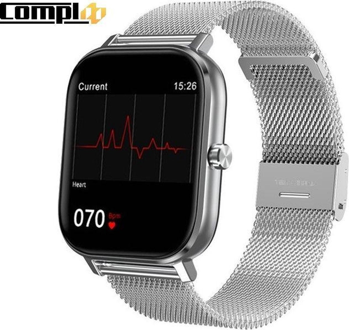 Compl8 Luxury watch - stappenteller - stappenteller horloge dames - heren - Calorieënverbruik - Hartslagmeter - Berichtmeldingen - Bellen- Slaaptracker - Bloeddrukmeter - Nederlandse online handleiding - Zilver