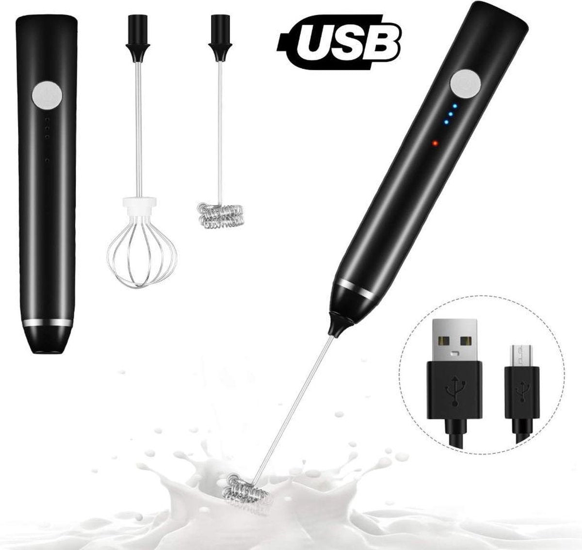Melkopschuimer Usb Oplaadbaar Accu Draadloos Zwart Compact Camping Reis Auto