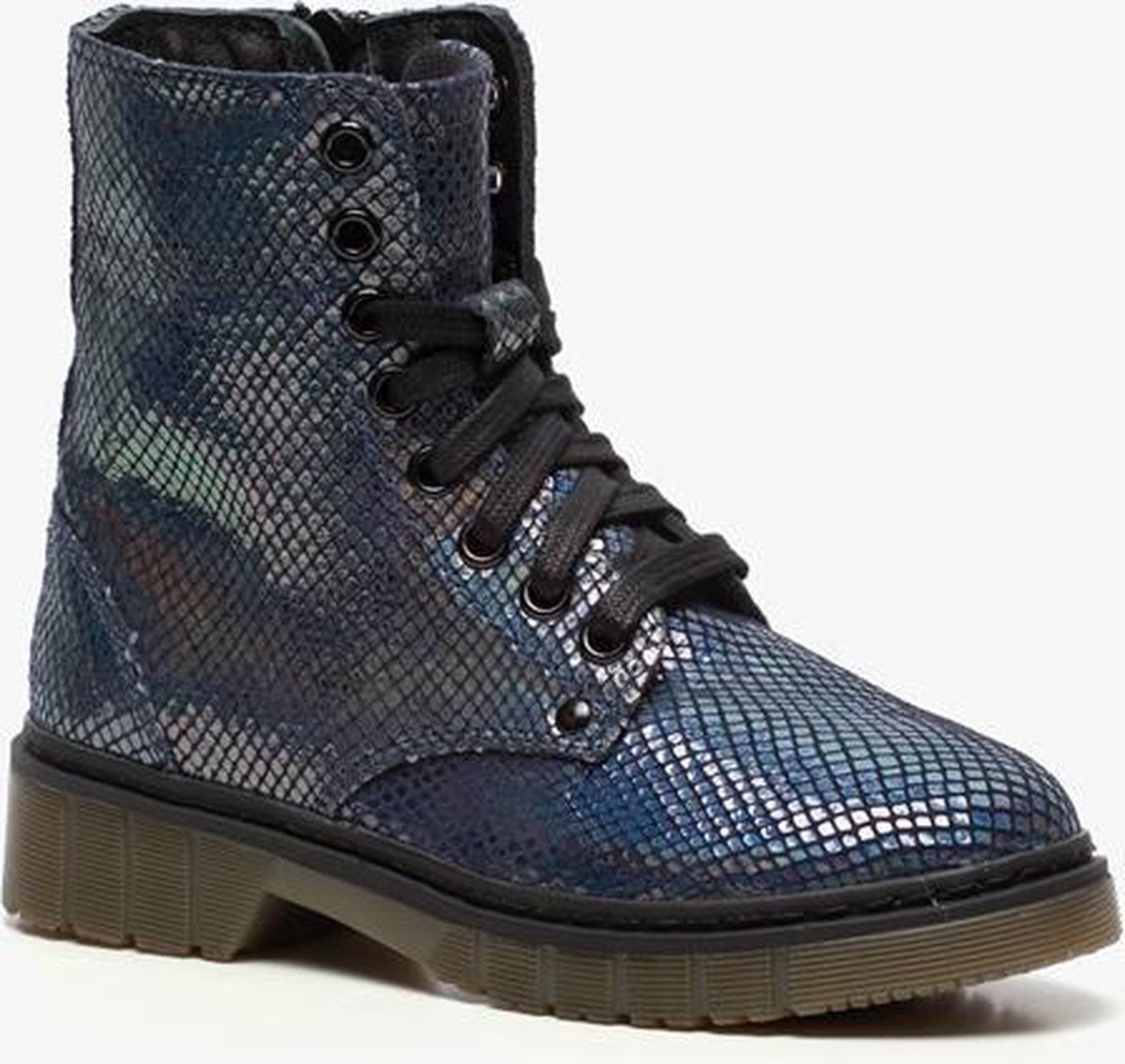 Groot leren meisjes veterboots - Blauw - Maat 33