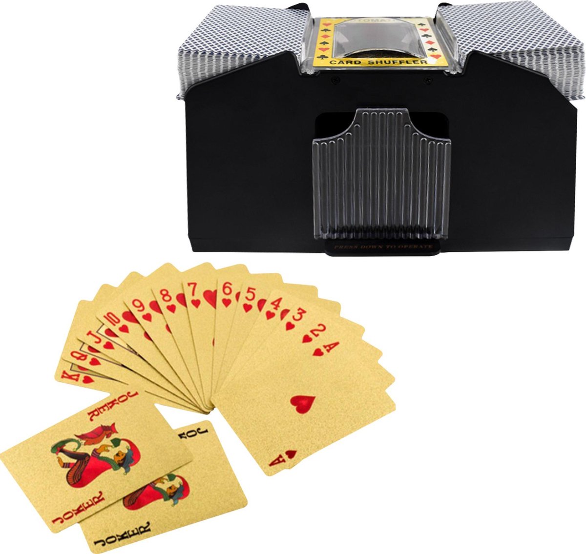 Kaartenschudmachine 4 decks – Schudmachine – Poker – Blackjack – Kaartspel – Inclusief 2 pakjes gouden speelkaarten
