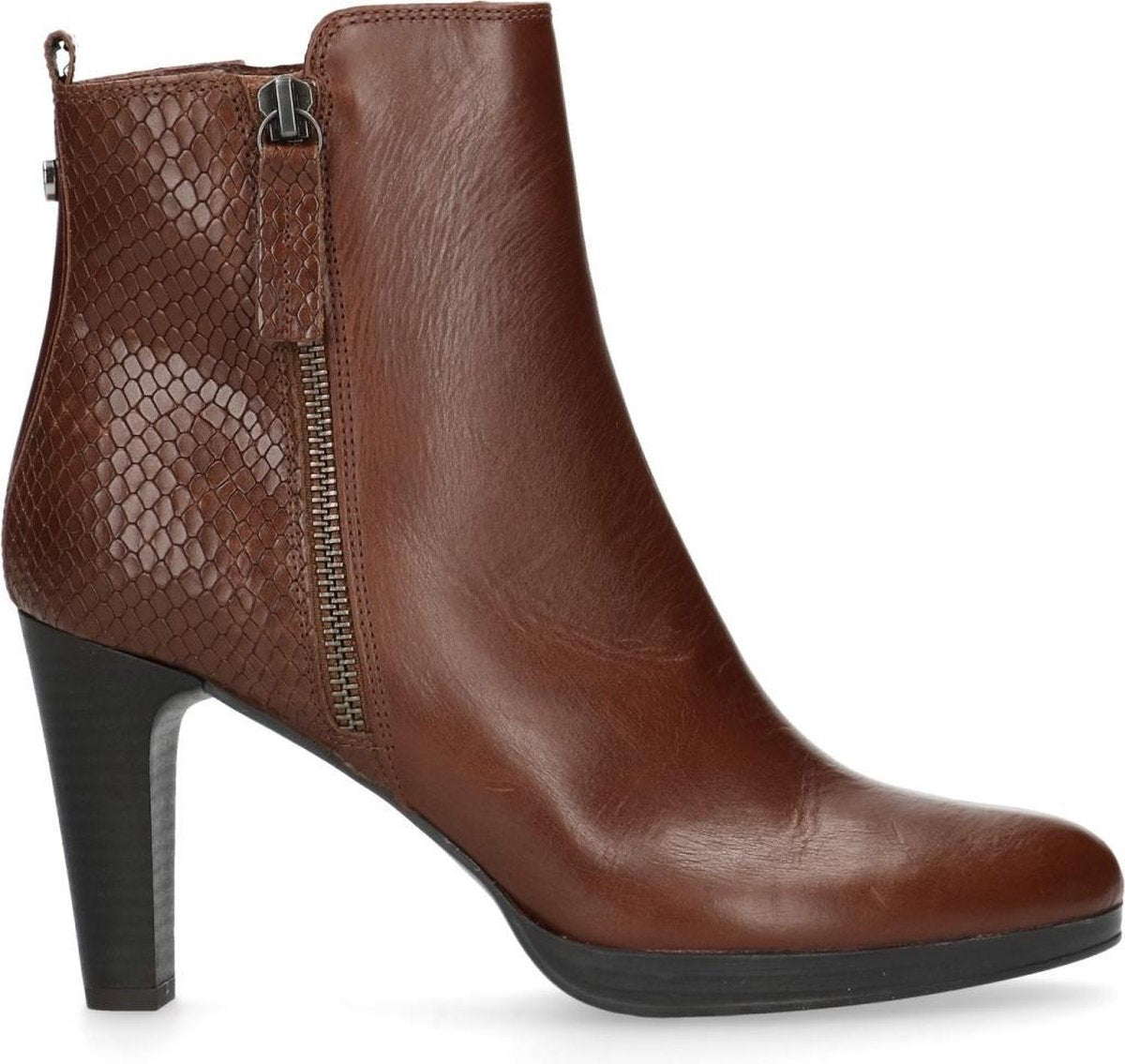 Manfield - Dames - Cognac enkellaarsjes met hak - Maat 40