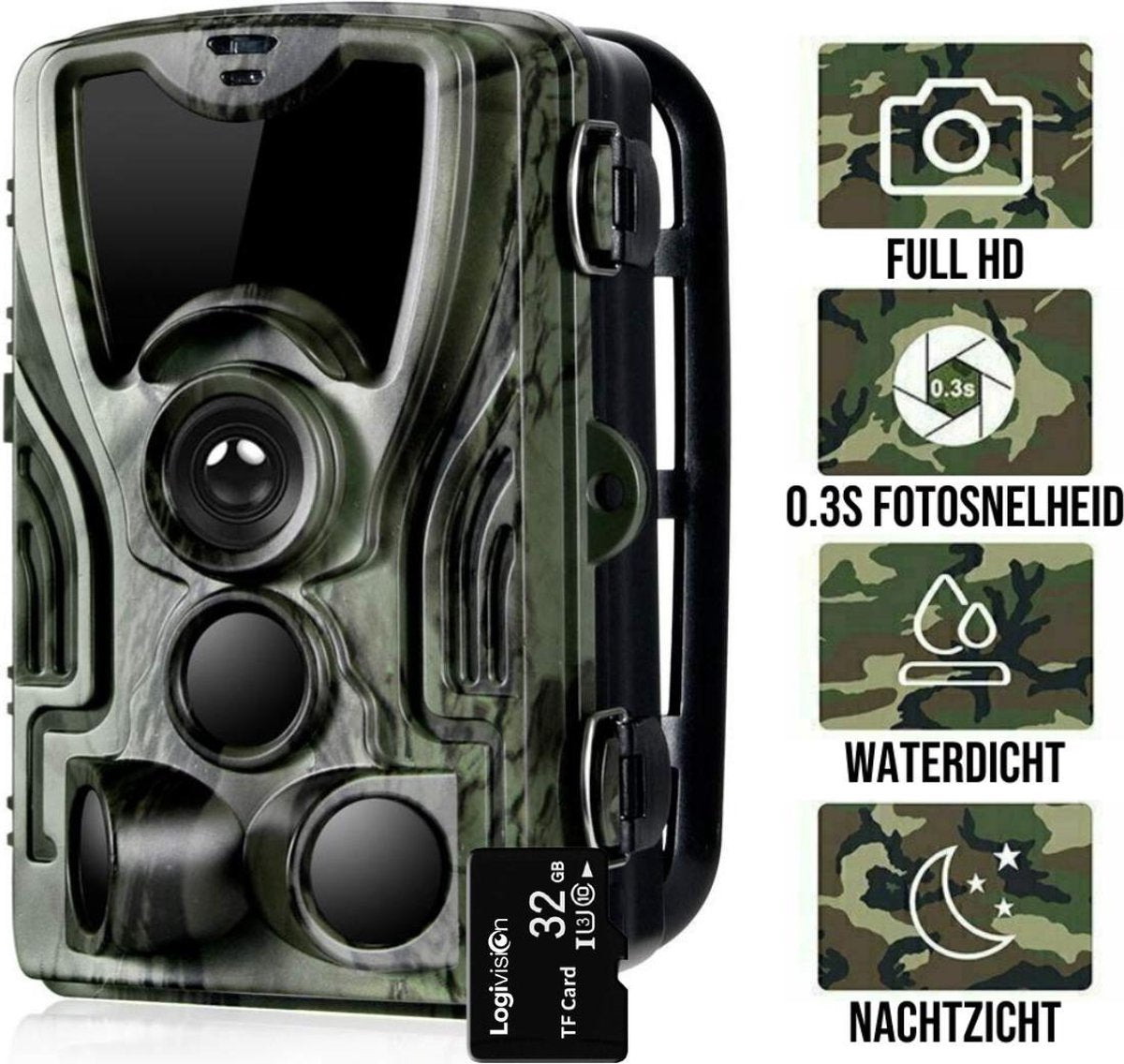 Logivision Wildcamera met Nachtzicht - 4K FULL HD - Nachtcamera - Waterdicht - Inclusief GRATIS 32GB SD-Kaart