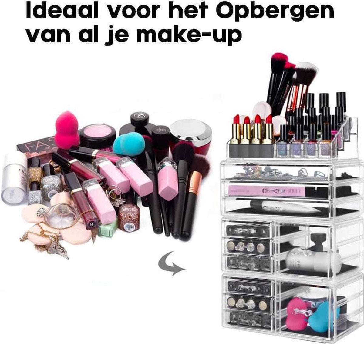 Confibel XXL Acryl Make-up Cosmetica Organizer - Verstelbare Lades - 11 compartimenten
