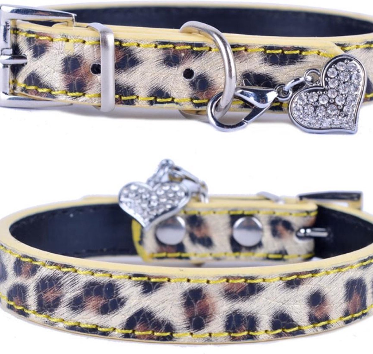 Hondenhalsband Panterprint - PU Leren Halsband Panterprint - M - Kleine honden