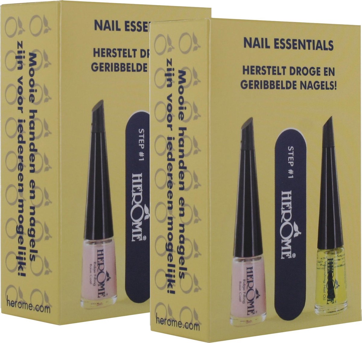 Herome Nail Essentials (Geel) –Voordeelverpakking 2 stuks– Herstel Droge en Geribbelde Nagels – Complete Set met Base Coat