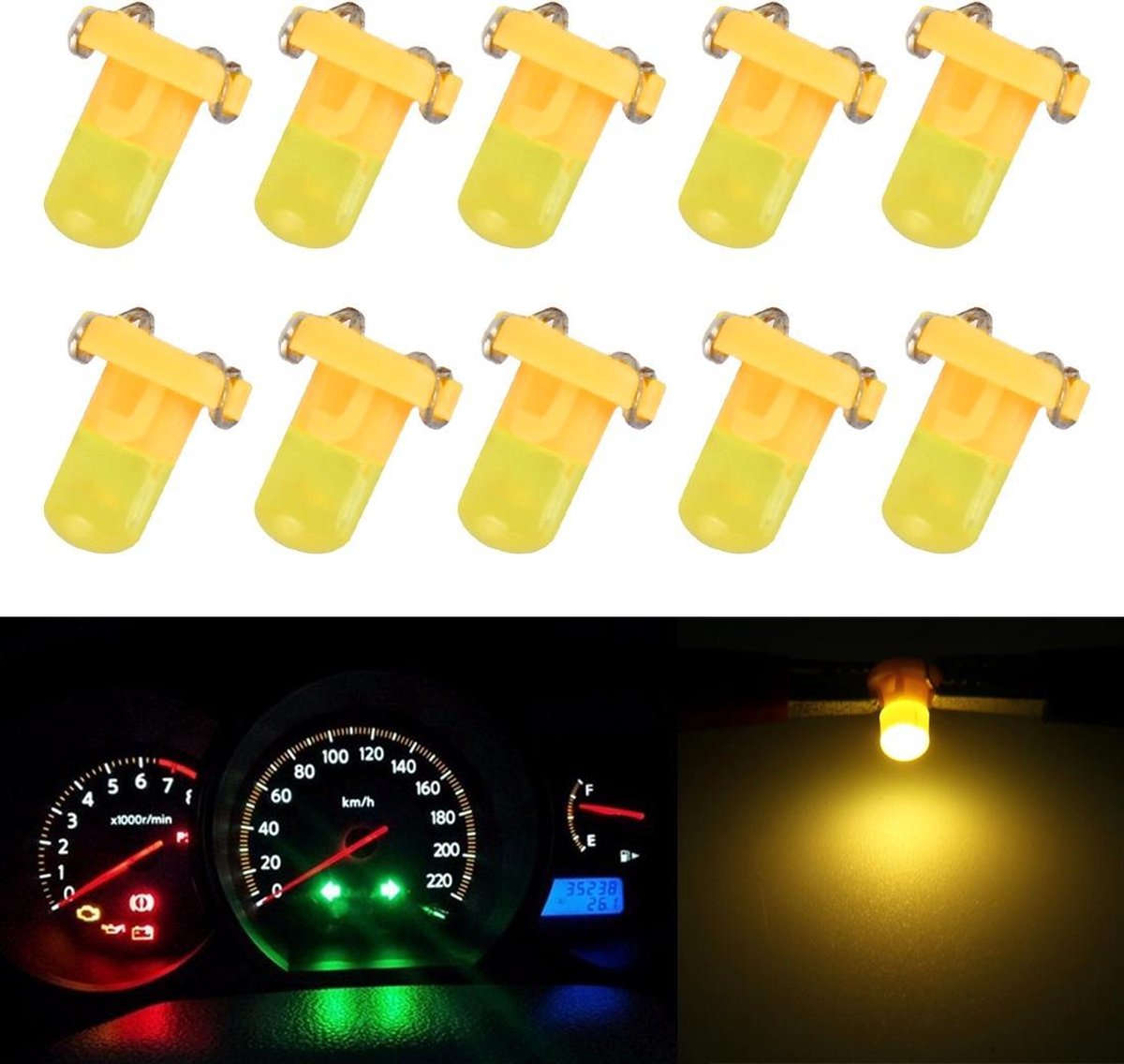 10 STKS 2 W T3 Wedge Instrumentenpaneel LED Licht Dashboard Gauge Cluster Indicator Lamp (Amber)