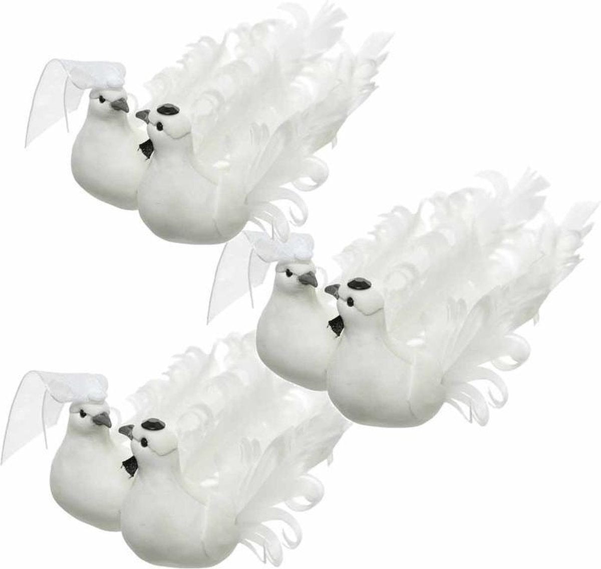 3x Witte duiven vogels trouwpaar decoratie 16 cm op clip - Bruiloft/huwelijk/trouwerij versieringen - Bruidstaart figuurtje