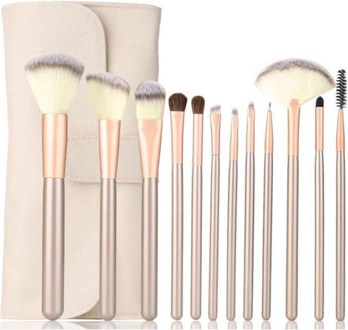 Evvie Professionele Make-up Kwastenset - 12 delig - Beige-Goud