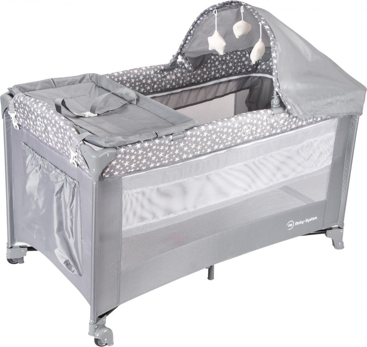 Moby System Campingbedje met commode - Reiswieg / Box Happy Traveller - Grijs - reisbedje