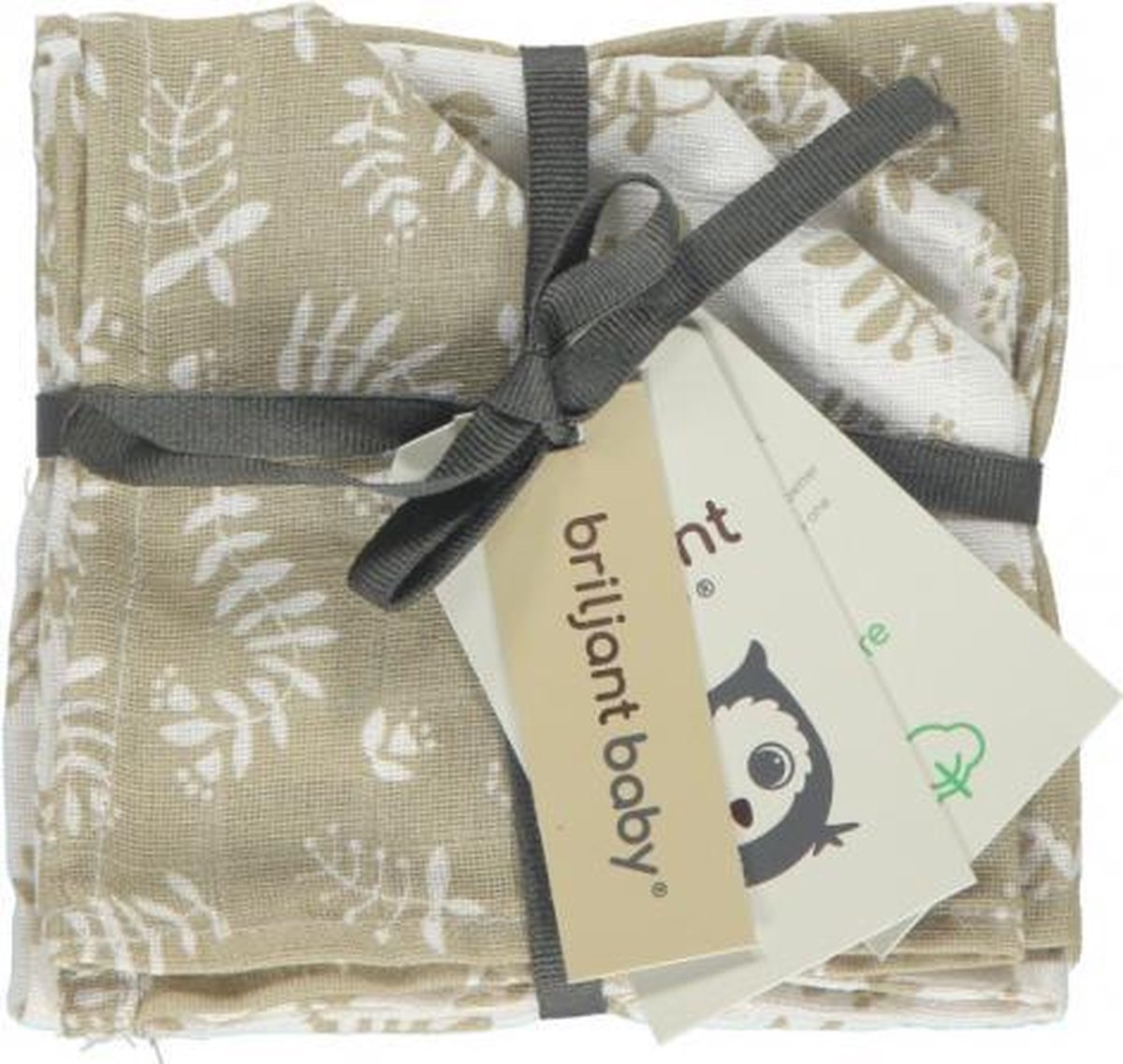 Briljant Baby - Monddoek Botanic Organic - Zand - 4-Pack - 30 x 30 cm - 100% organisch katoen