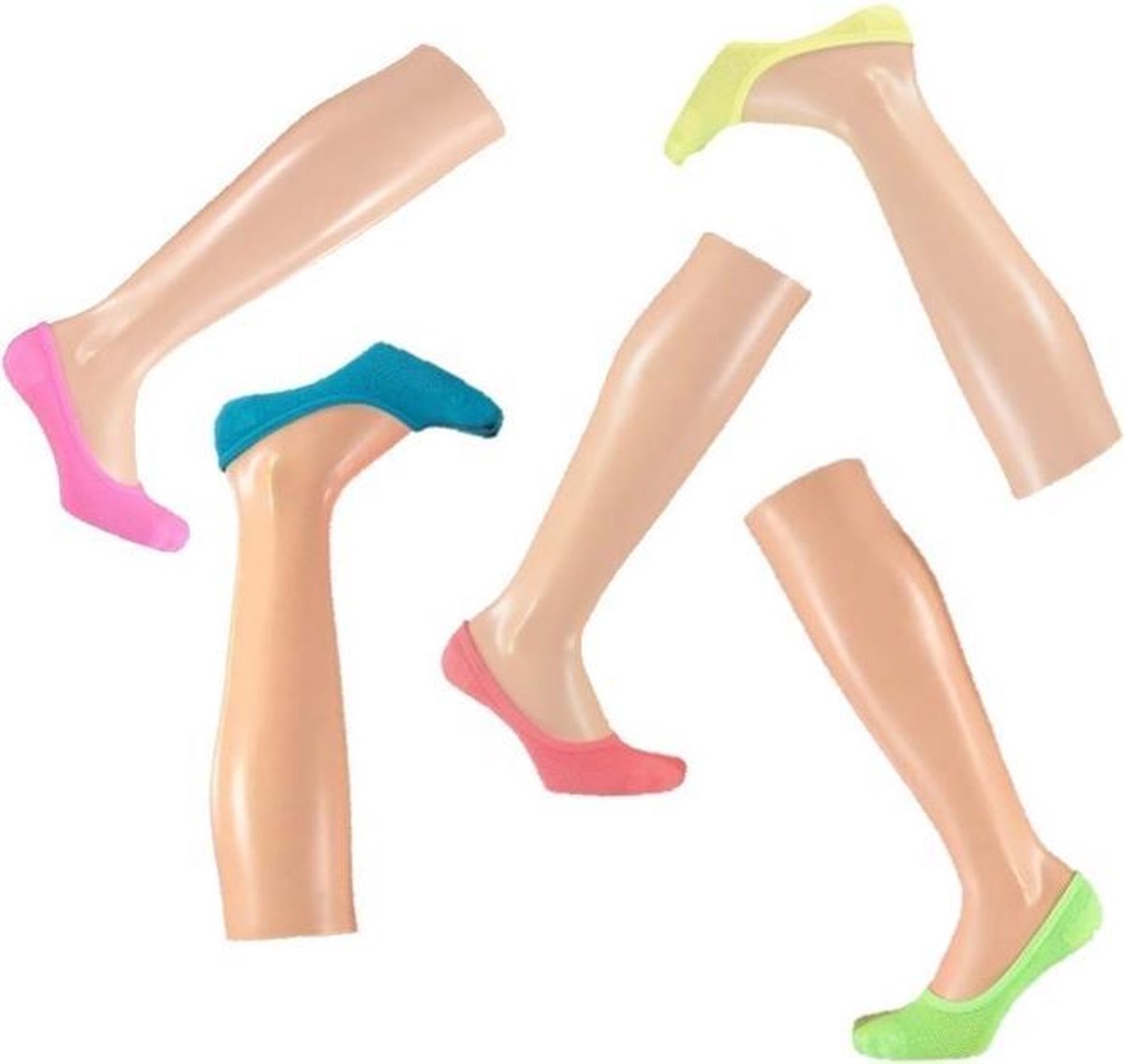 SOX No Show Sneakersokken 5 PACK Multipack Fluo Dames Maat 36-41 zonder teennaad Cool Mesh