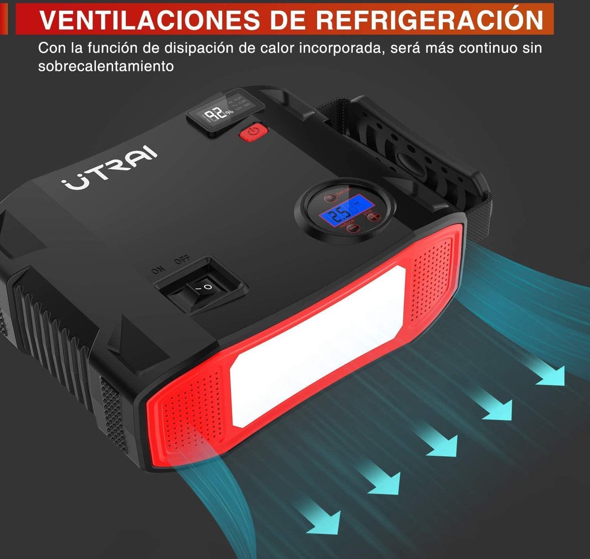 Utrai - Auto-starthulp - 4 in 1 Jumpstarter met air compressor- 2400 mAh