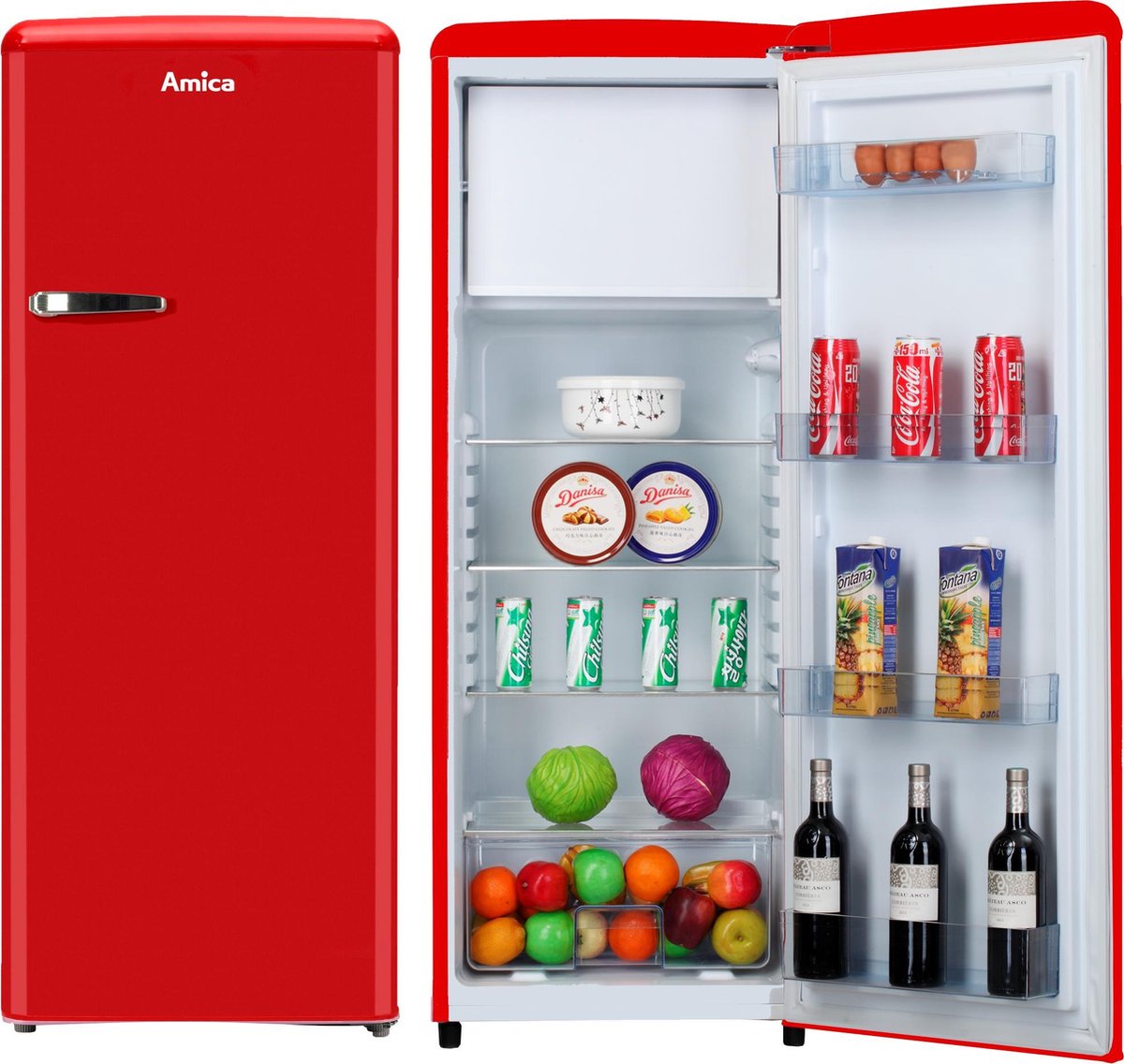 Amica AR5222R - Retro Koelkast met vriesvak 4**** - Rood Hoogglans - H 144 cm
