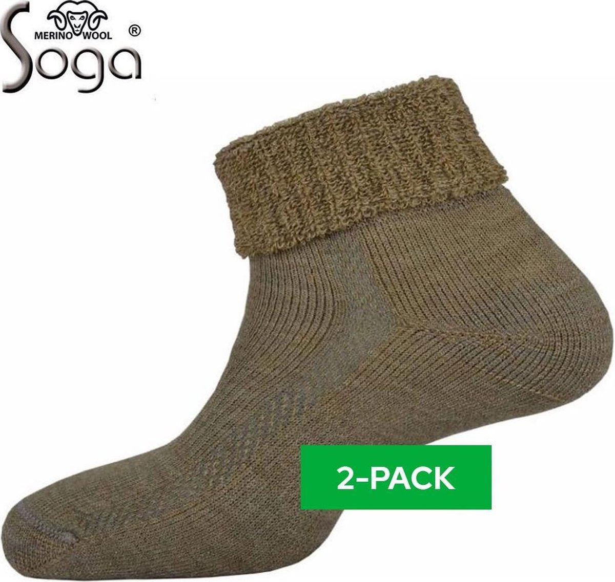 2-Pack Zachte Merino Wollen Wandelsokken met Badstof S9 - Beige - Maat 35-38