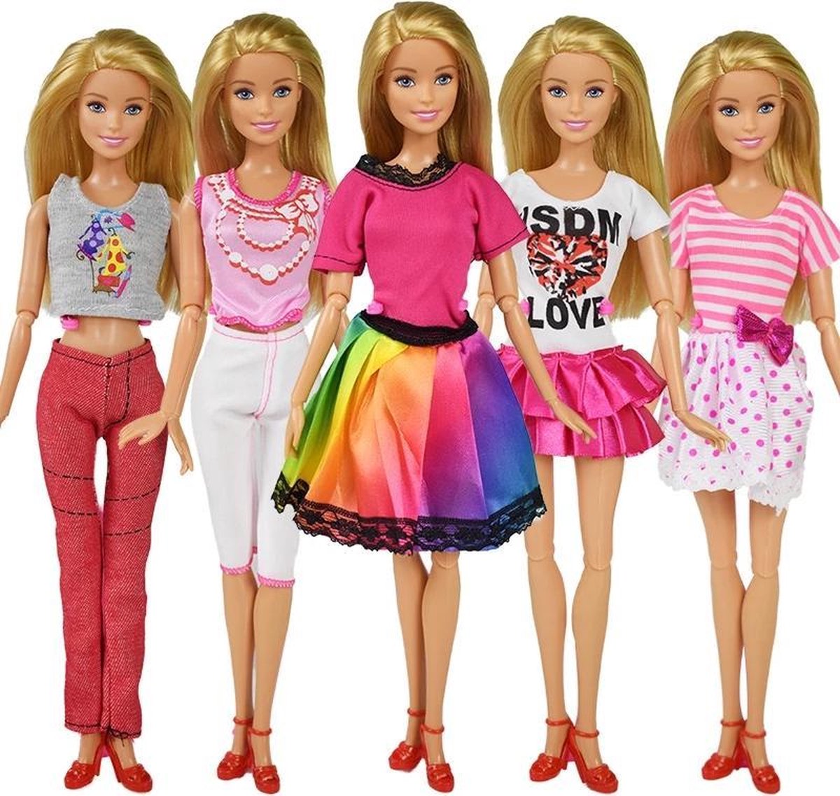 Poppenkleertjes - Geschikt voor Barbie - Set van 5 outfits voor modepoppen - 3 jurkjes