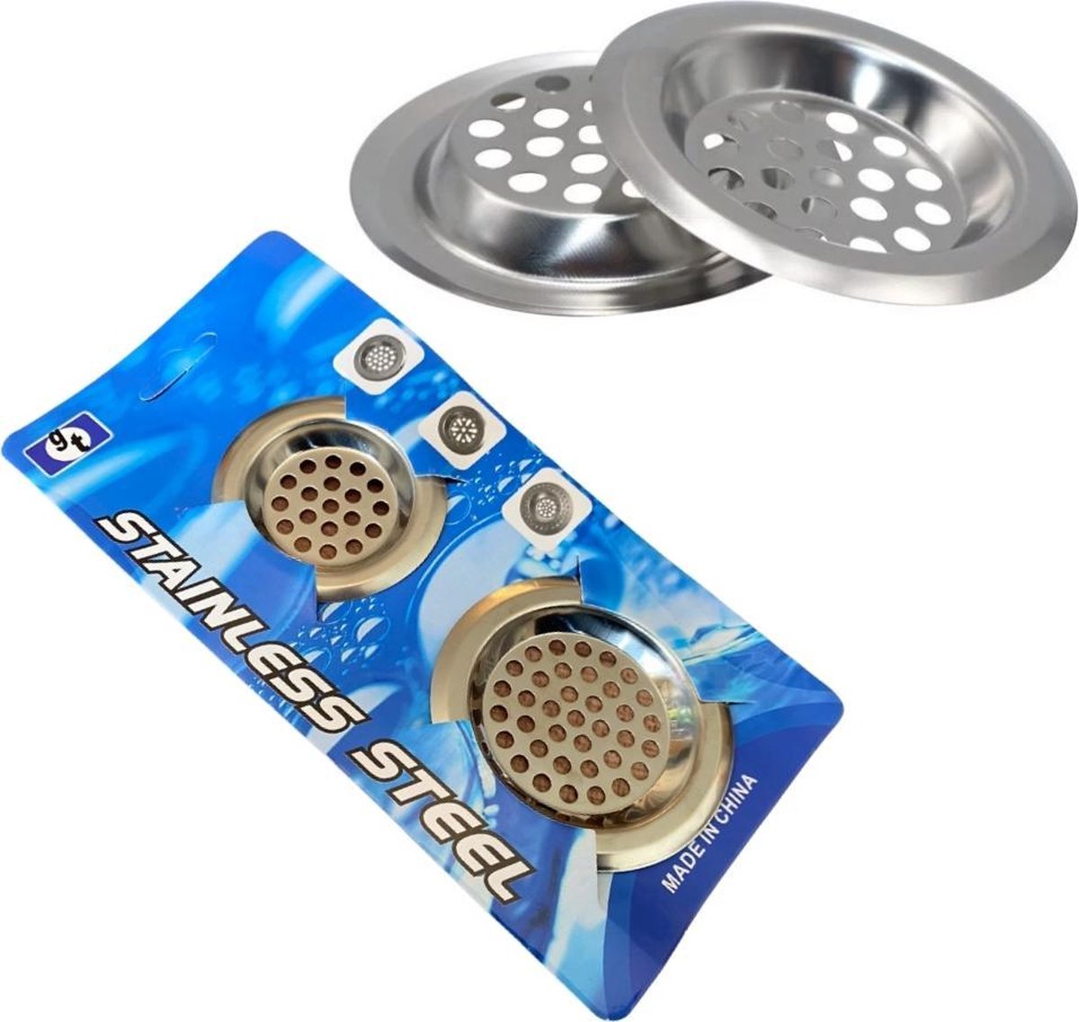 Gootsteenzeef - 2 Stuks - RVS afvoerstop - Afvoerzeef - Korfplug - Afvoerplug - Zeefje - Keuken - Korfzeef - Zeefje voor in de spoelbak - Keuken - Luxe afvoerstop - Gootsteenstop - Zeef voor gootsteen