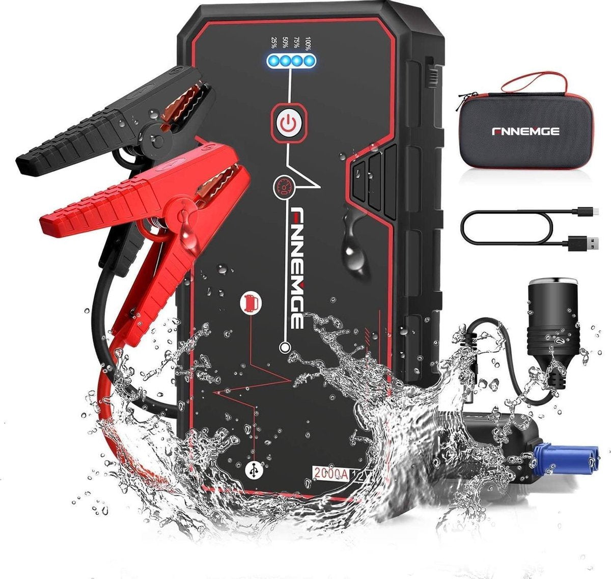 FNNEMGE Auto Starthulp Powerbank Jump starter 2000A Piekstroom 21800 mAh (voor 8.0L benzinemotor of 6.5L dieselmotor) Draagbare Autoaccu starter 12 V