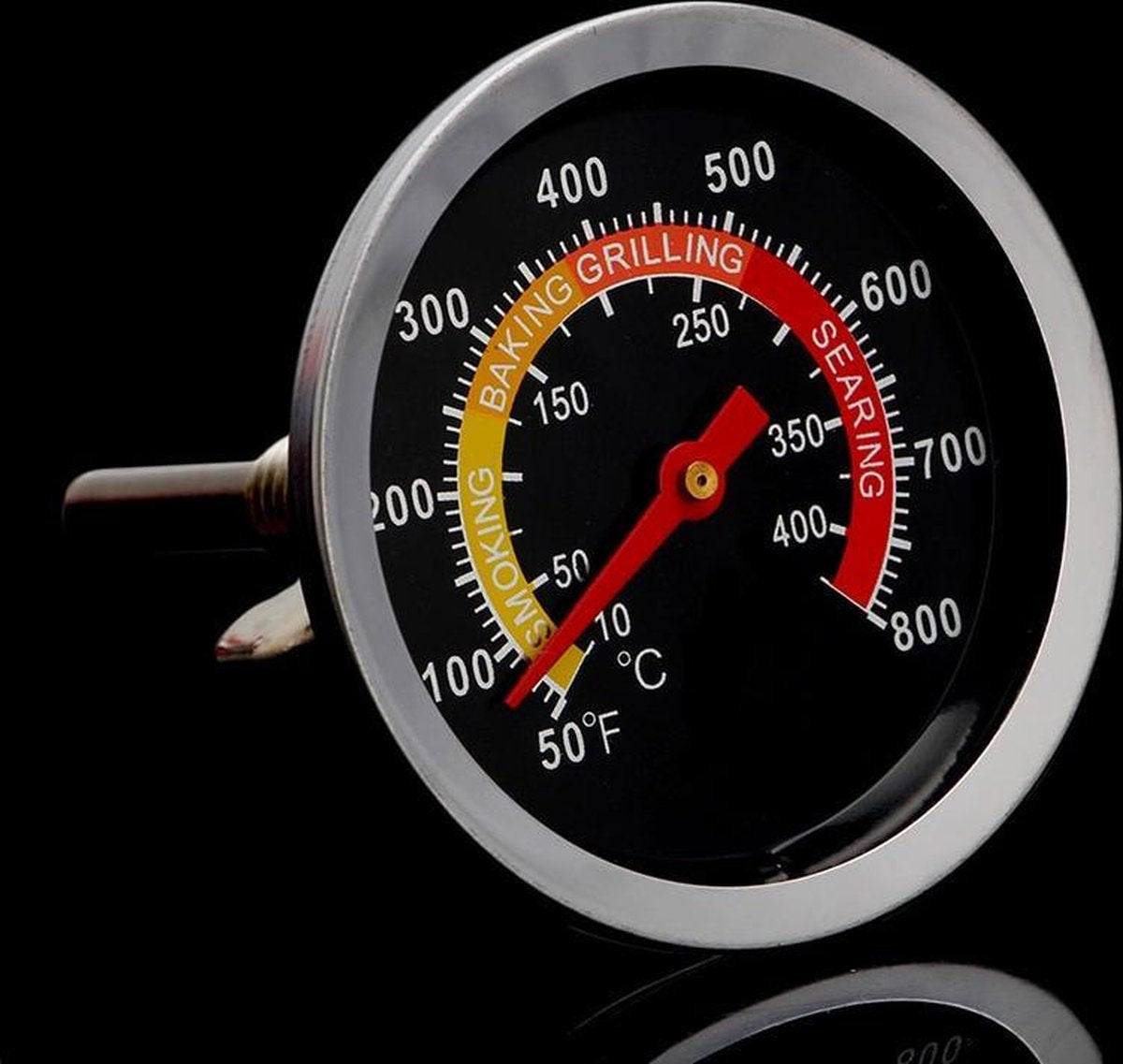 barbecue thermometer - barbecue temperatuurmeter - barbecue warmtemeter in graden - bbq meter - smoker - rookoven - pizzaoven - RVS - roestvast staal - Celsius