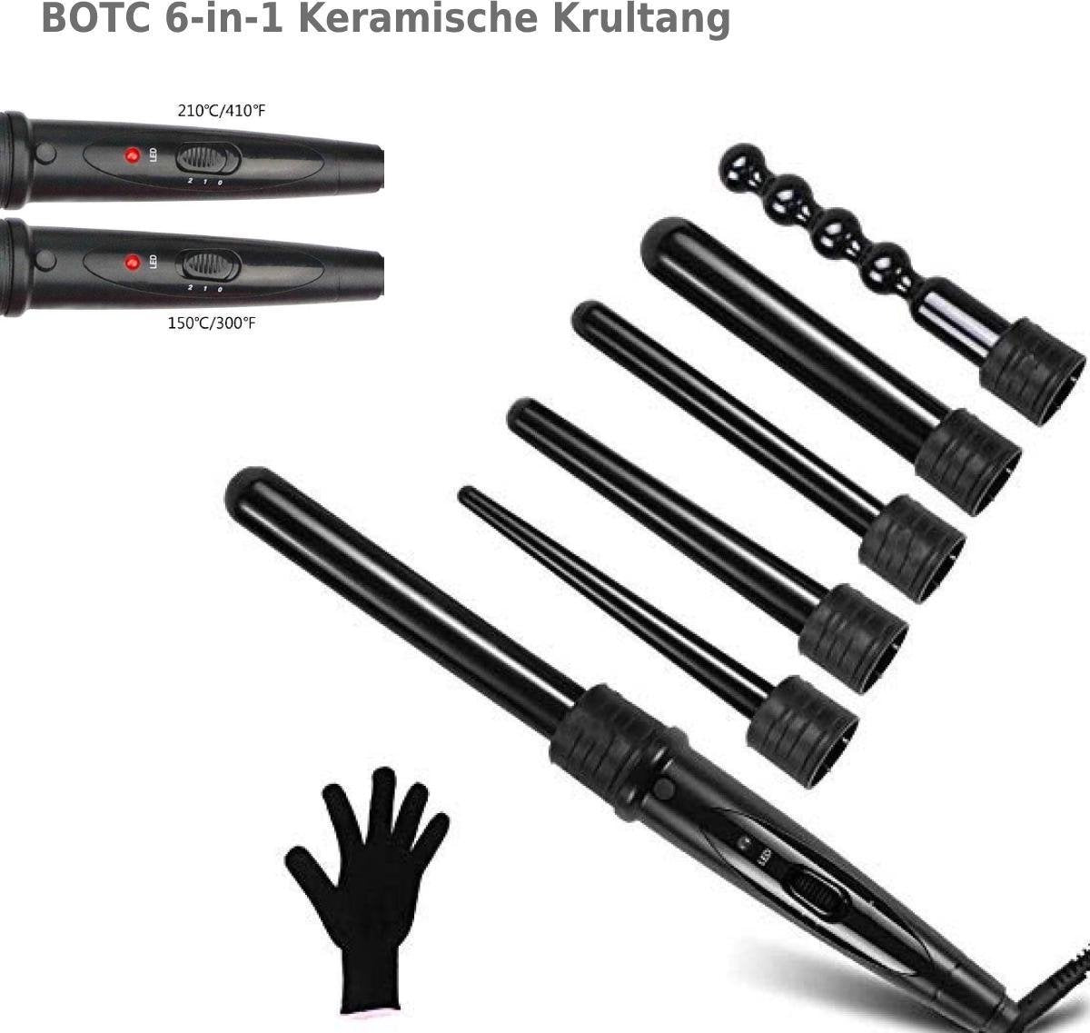 BOTC 6-in-1 Keramische Krultang - Met 6 Opzetstukken - Inclusief Warmtehandschoen