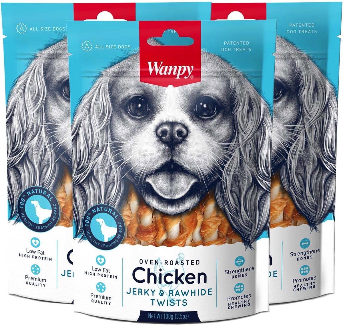 Wanpy - Chicken Jerky & Rawhide Twists - Voordeelbundel van 3 zakjes - Hondensnack