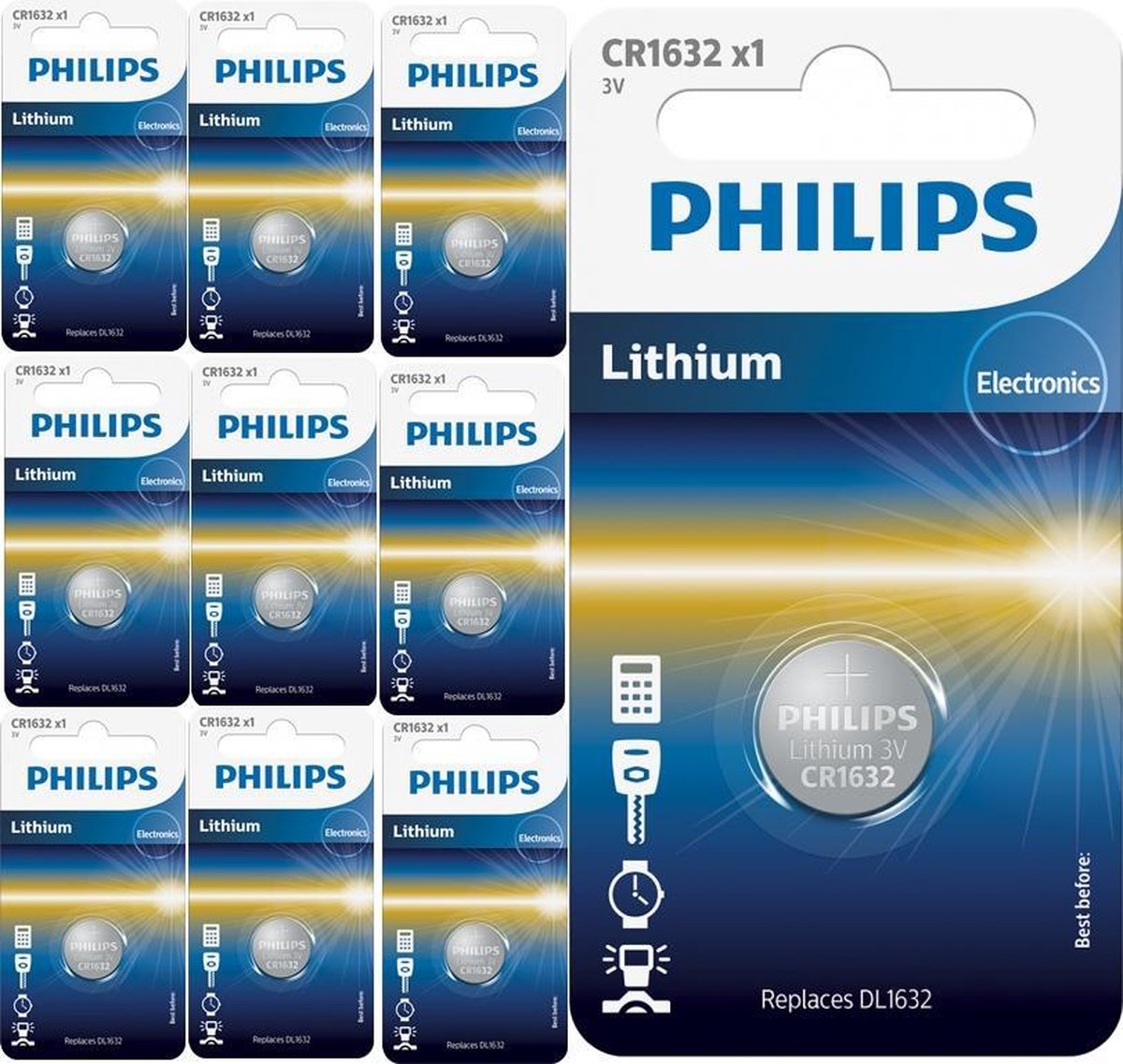 10 Stuks (10 Blister ) Philips CR1632 3v lithium knoopcelbatterij