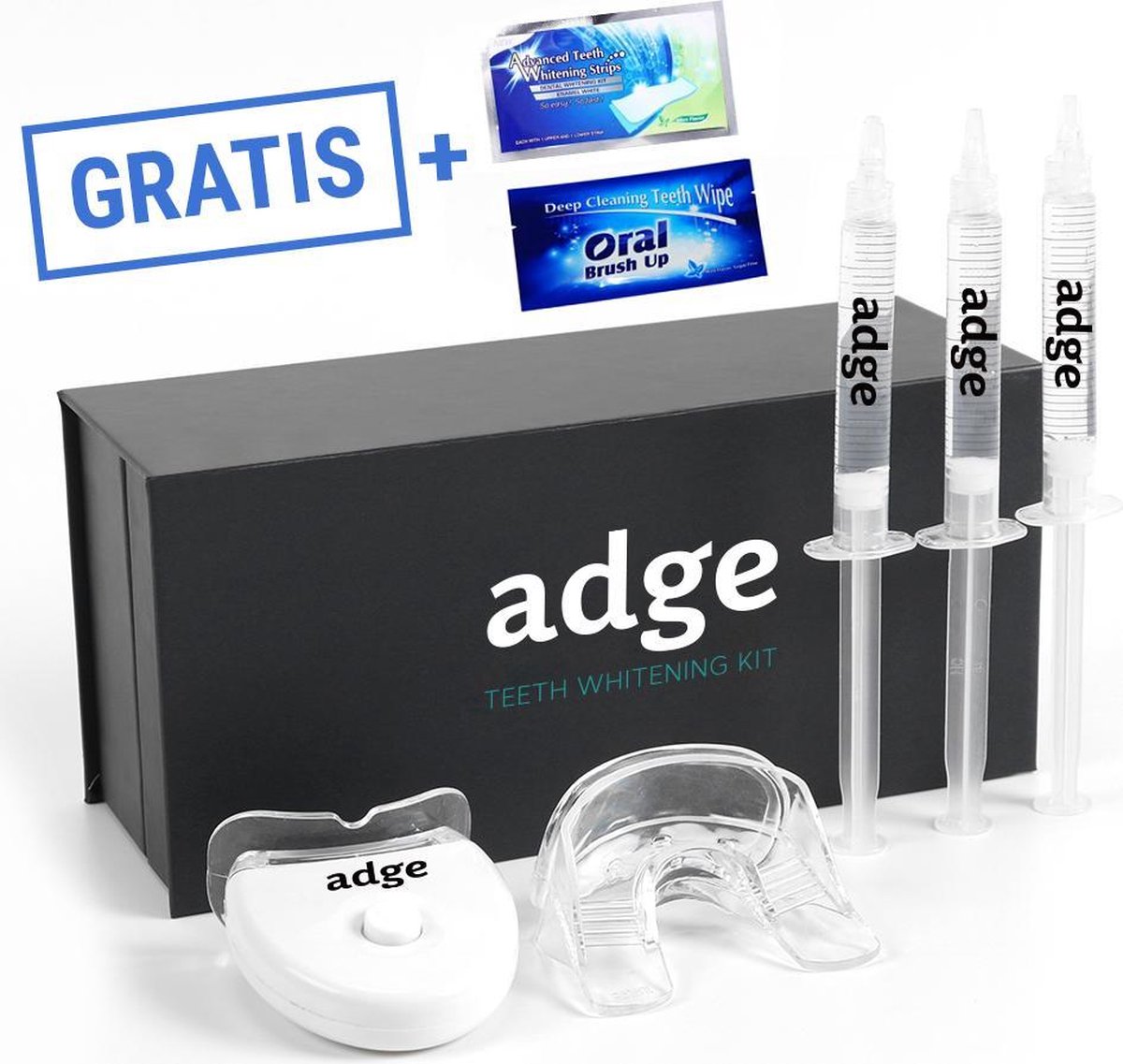 Adge - Tandenblekers - Tandenbleekset - Incl. Teeth Whitening Strips + Wipes - Wittere Tanden - Tandenblekers - Tanden Bleekset - Zonder Peroxide - Special Edition