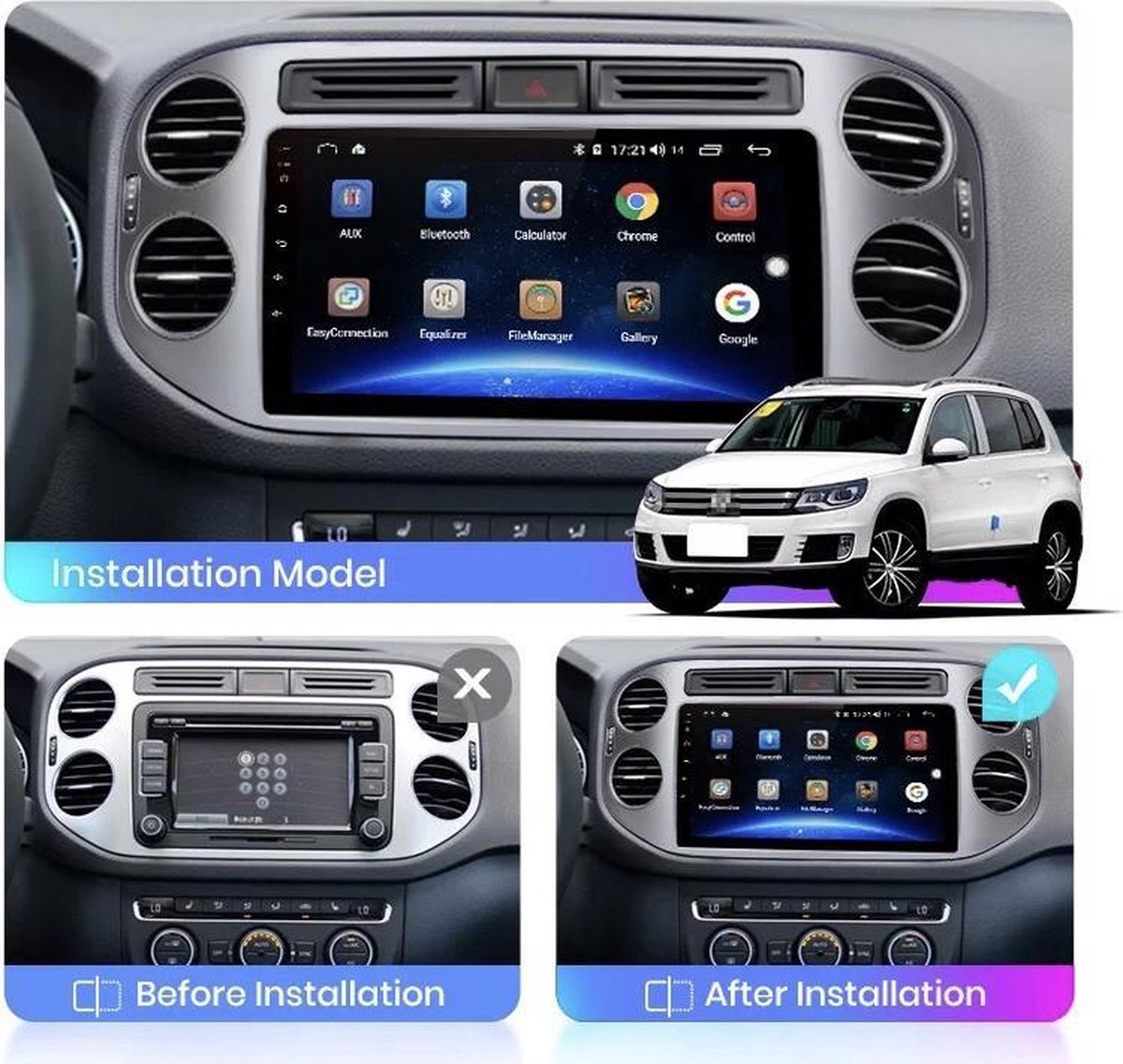 Volkswagen Tiguan 2007-2015 Android 10 navigatie en multimediasysteem Bluetooth USB WiFi 1+16GB