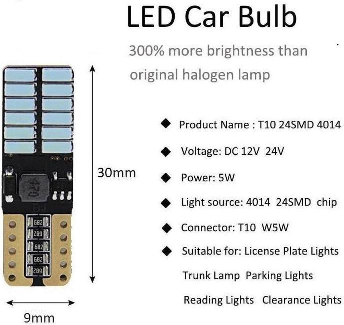 T10 Led Lamp Ice Blue (Set 2 stuks)  Canbus 5W5 | W5W | Led Signal Light | 12V | 8000K | Stadslicht |Kentekenplaat Verlichting  | 4014 24SMD ICE BLUE | Autolamp | Autolampen | Car licht | Lampen | Blauw | Vintic |