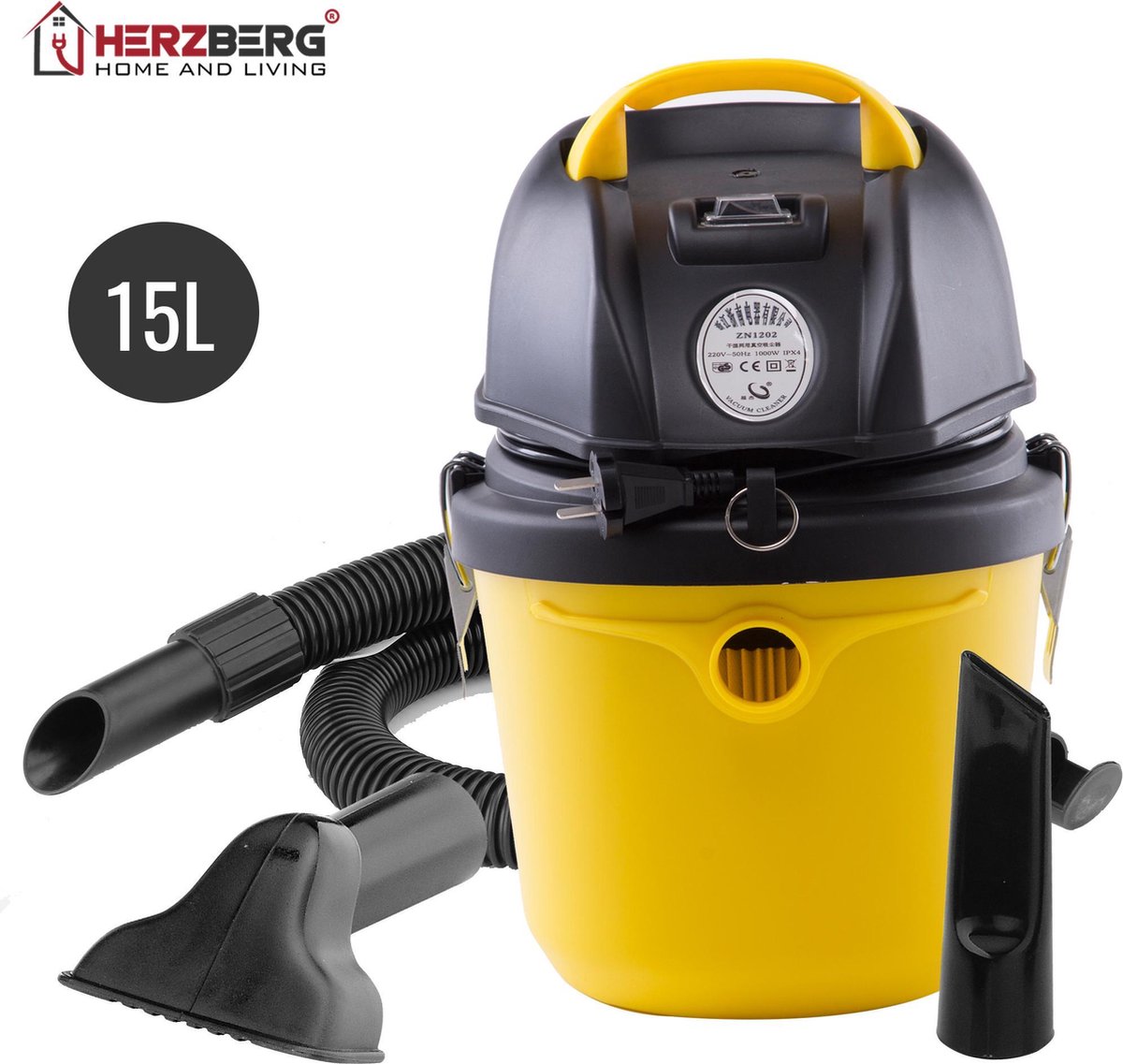 Herzberg - Waterstofzuiger 12 Liter - Nat en droogzuiger 1200W - HG8020