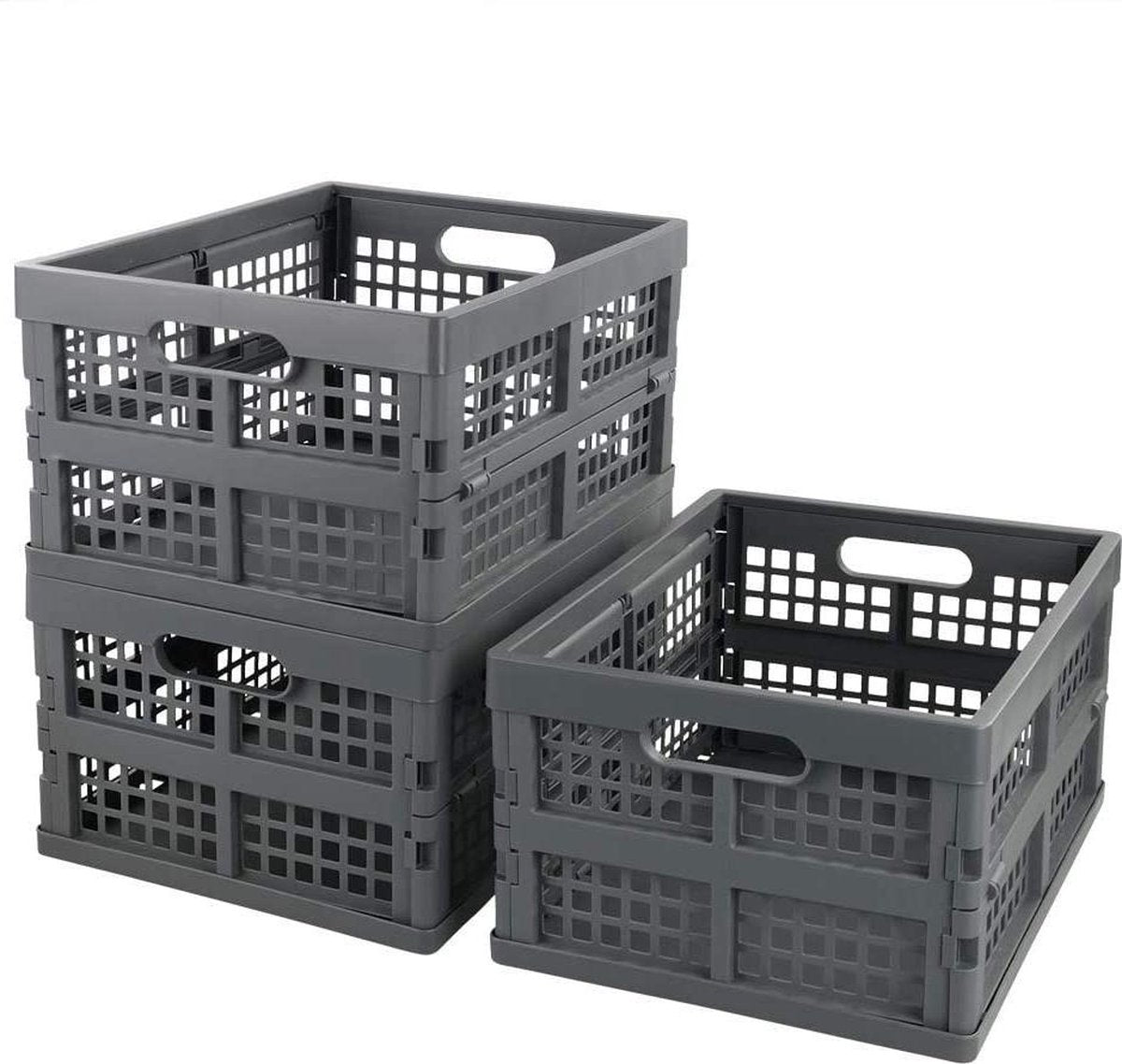 3 Grijze Vouwkratten 17L 35x26.5x18.5 Wasmand