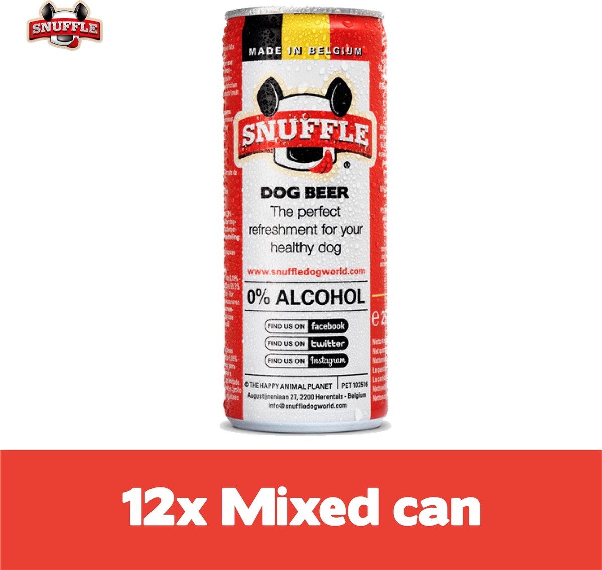 Snuffle Hondenbier Blik 12x Mixed Smaak (Rund + Kip)