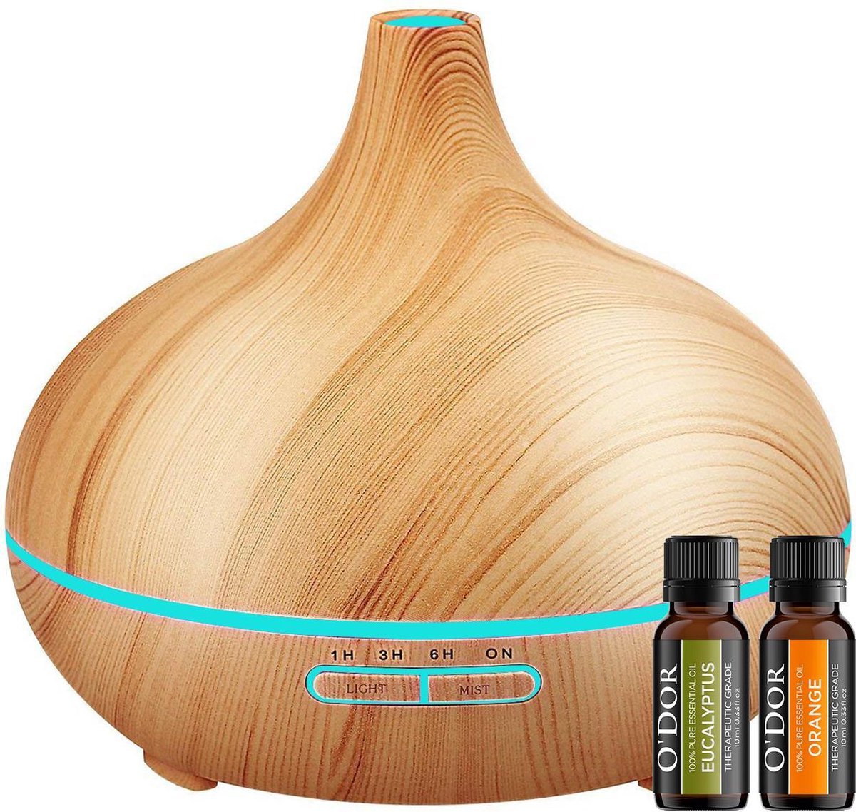 O'dor® Aroma Diffuser met extra Eucalyptus + Orange Etherische Olie - Ultrasone Vernevelaar Bevochtiger Verdamper- Hout Look